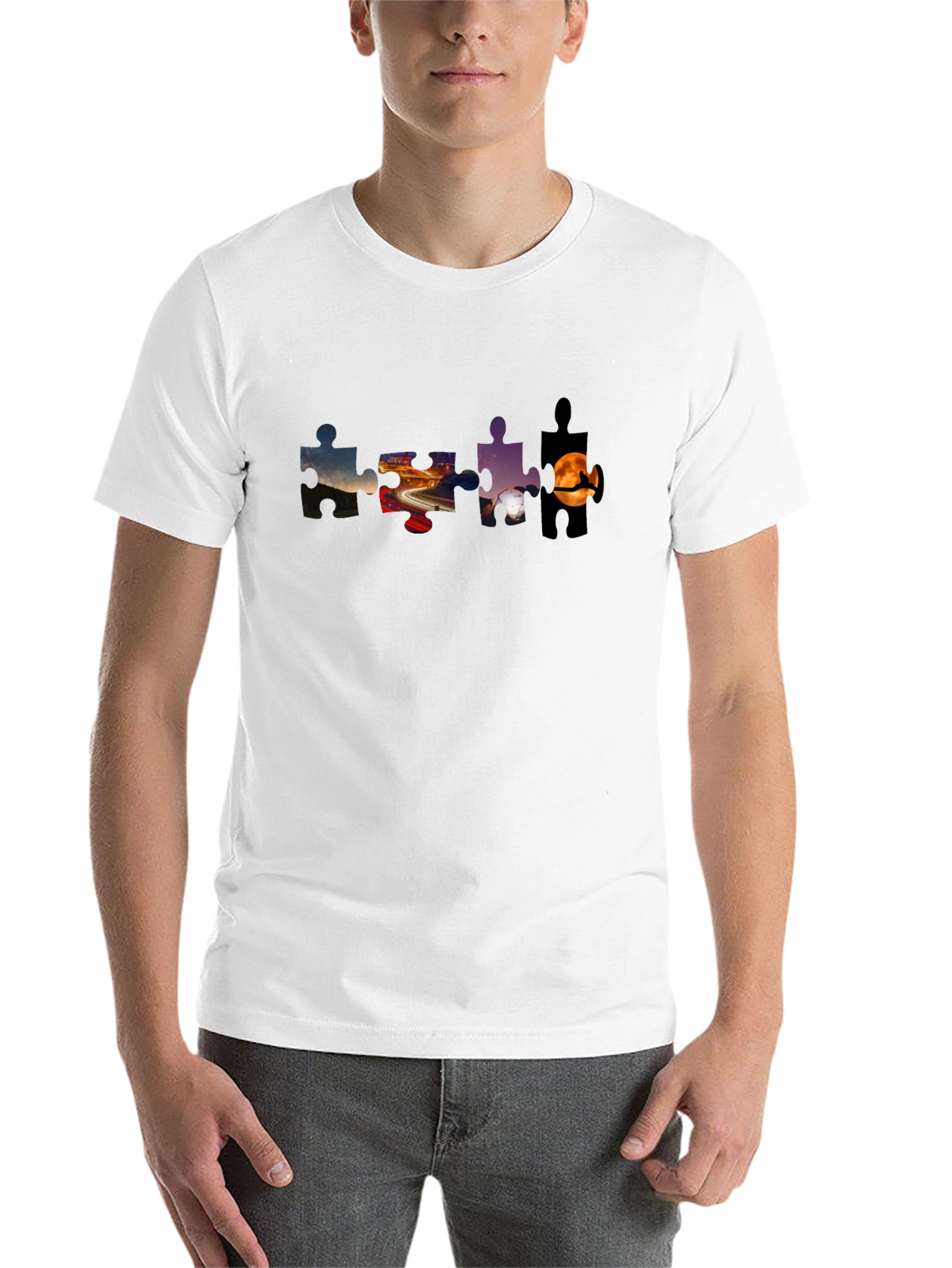 Black Puzzle Piece Graphic Tee - Black Cotton Blend view 14