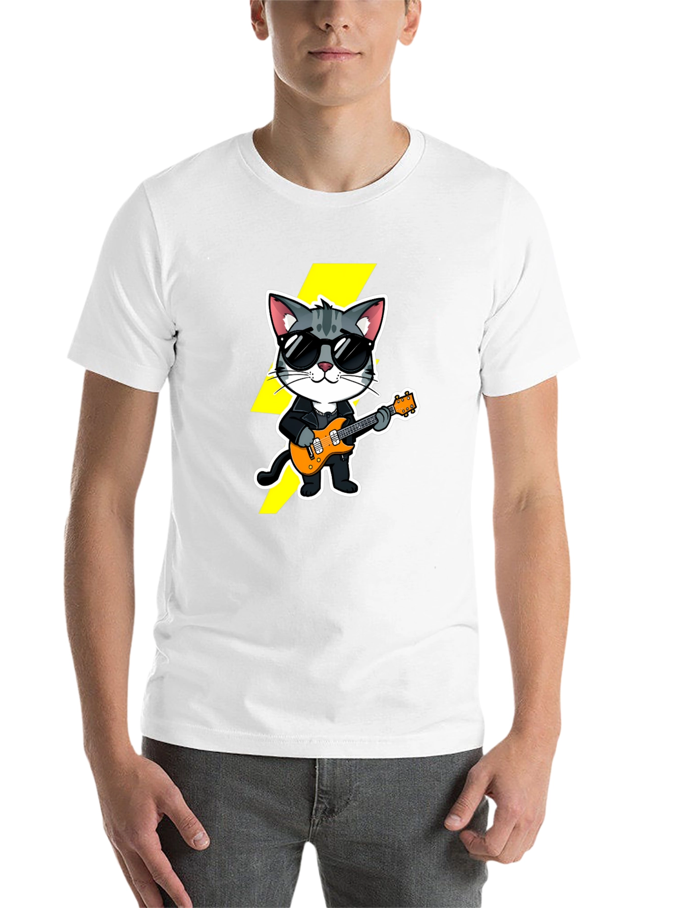 Black Cool Cat Guitarist Black T-Shirt view 14