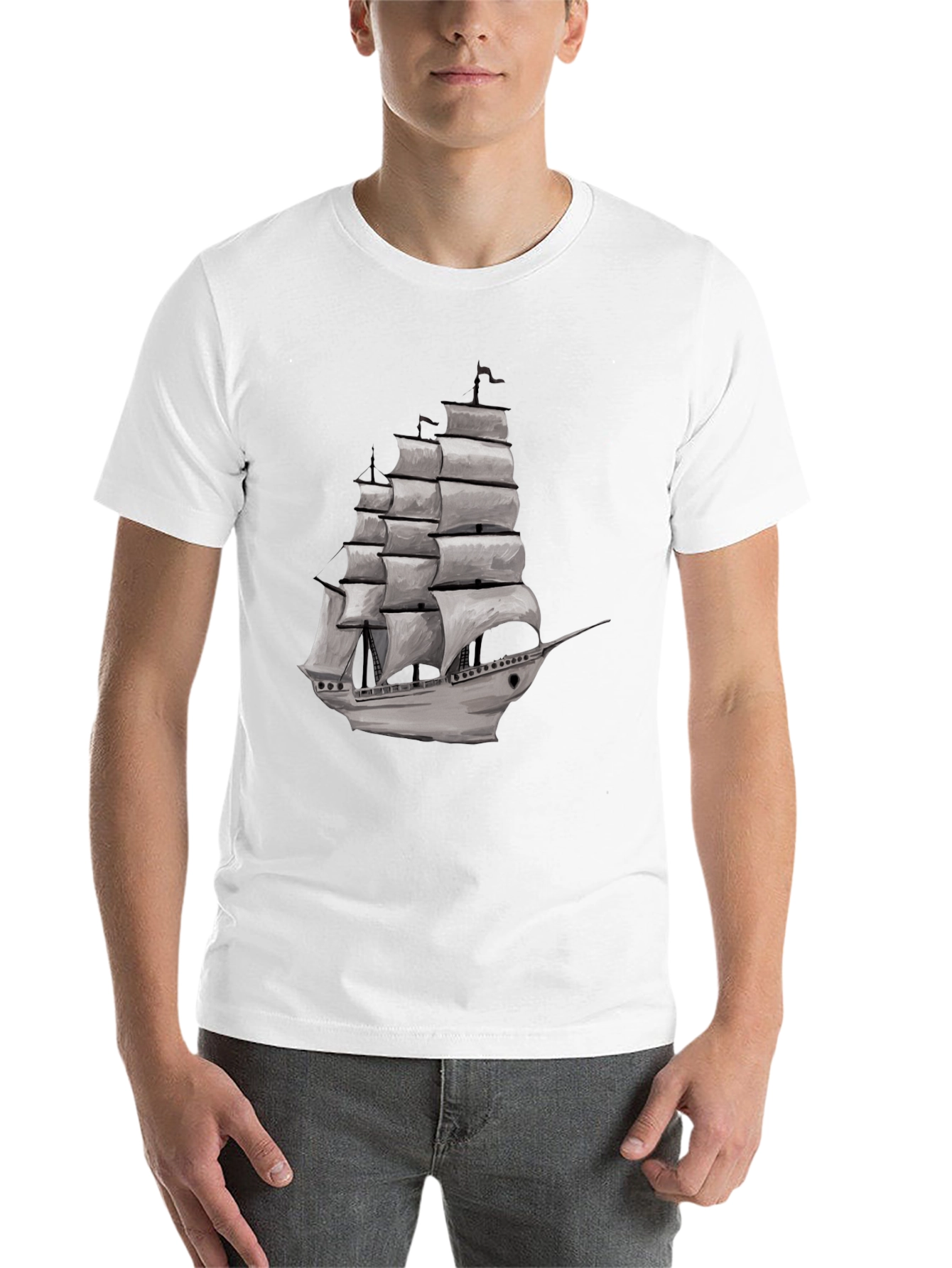 Black Nautical Sailboat Graphic Tee - Black Cotton Blend view 14