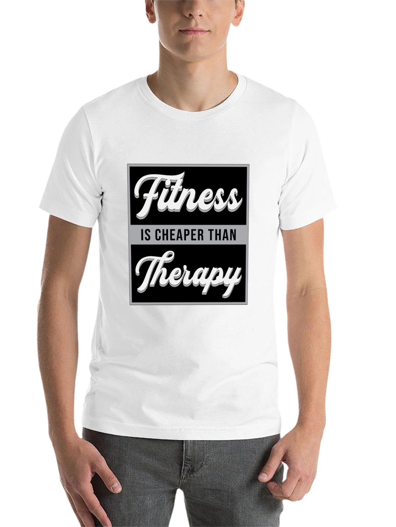 Black Fitness is Cheaper Than Therapy Graphic T-Shirt view 14