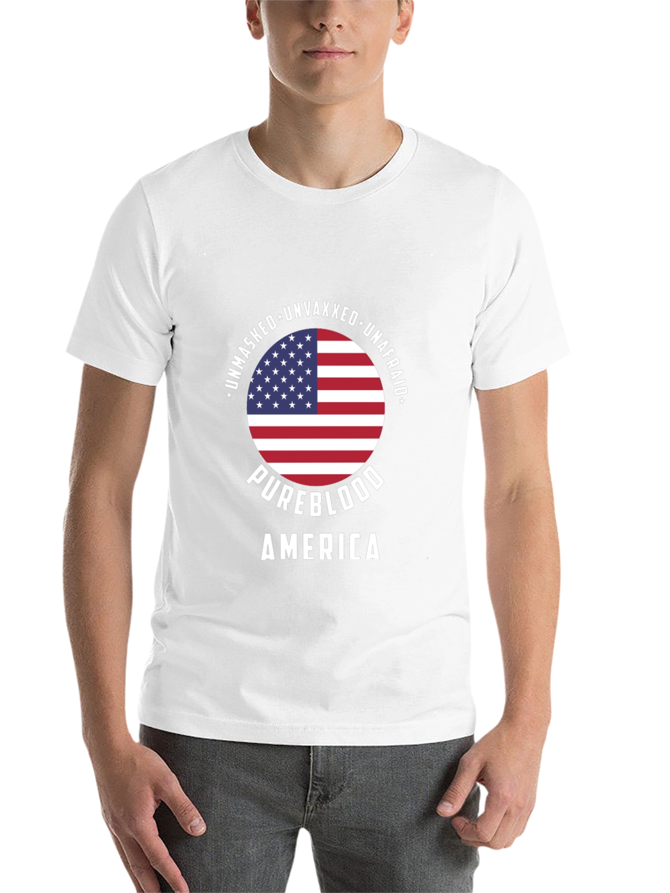Black Unmasked Unvaxxed Pureblood America T-Shirt view 14