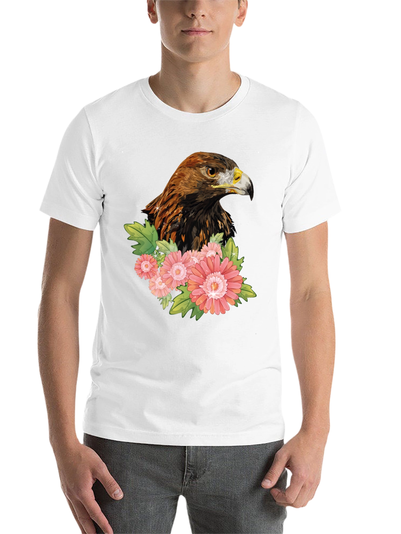 Black Eagle & Flowers Graphic T-Shirt - Men's Black Tee view 14
