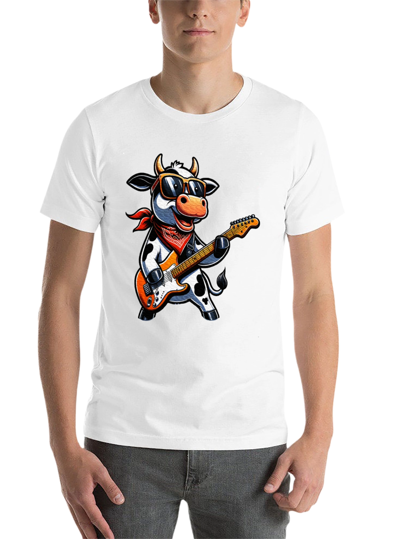 Black Cool Cow Guitarist Graphic Tee - Rock On! view 14
