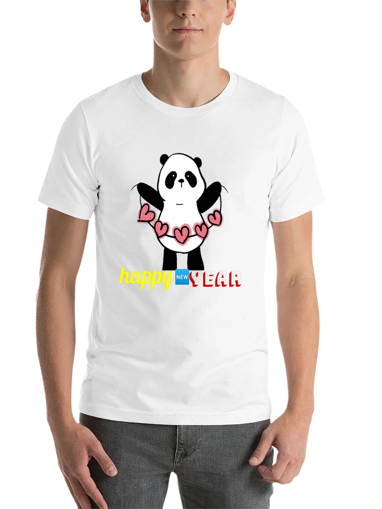 Black Happy New Year Panda T-Shirt - Black view 14