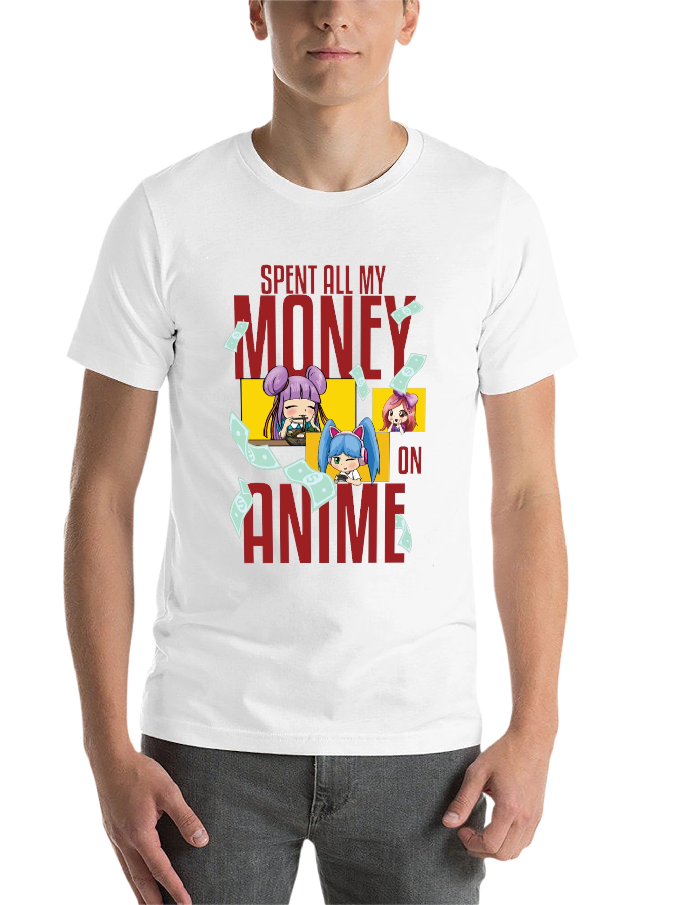 Black Anime Fan T-Shirt - Spent All My Money On Anime Graphic Tee view 14