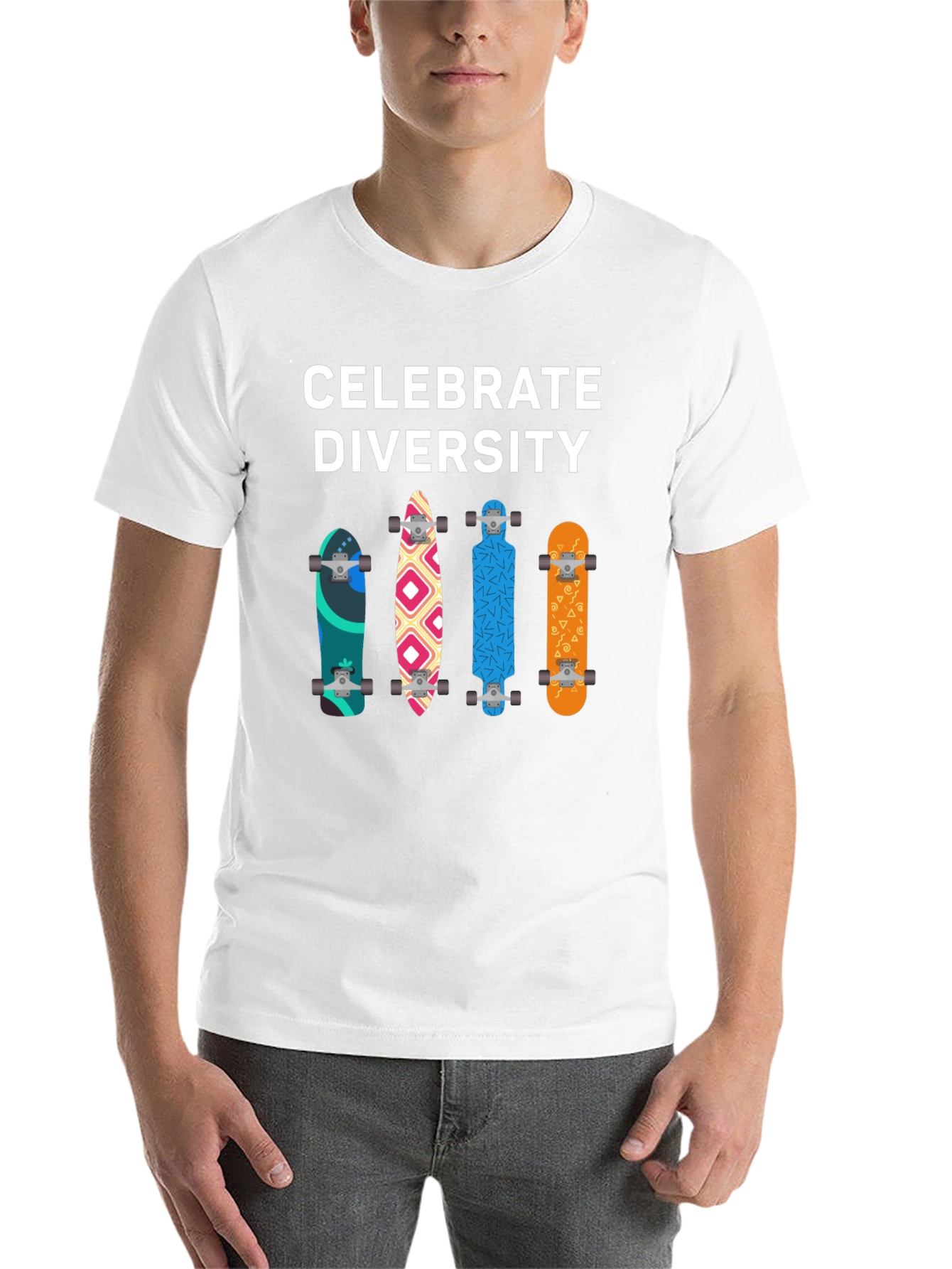 Black Celebrate Diversity Skateboard Graphic T-Shirt view 14