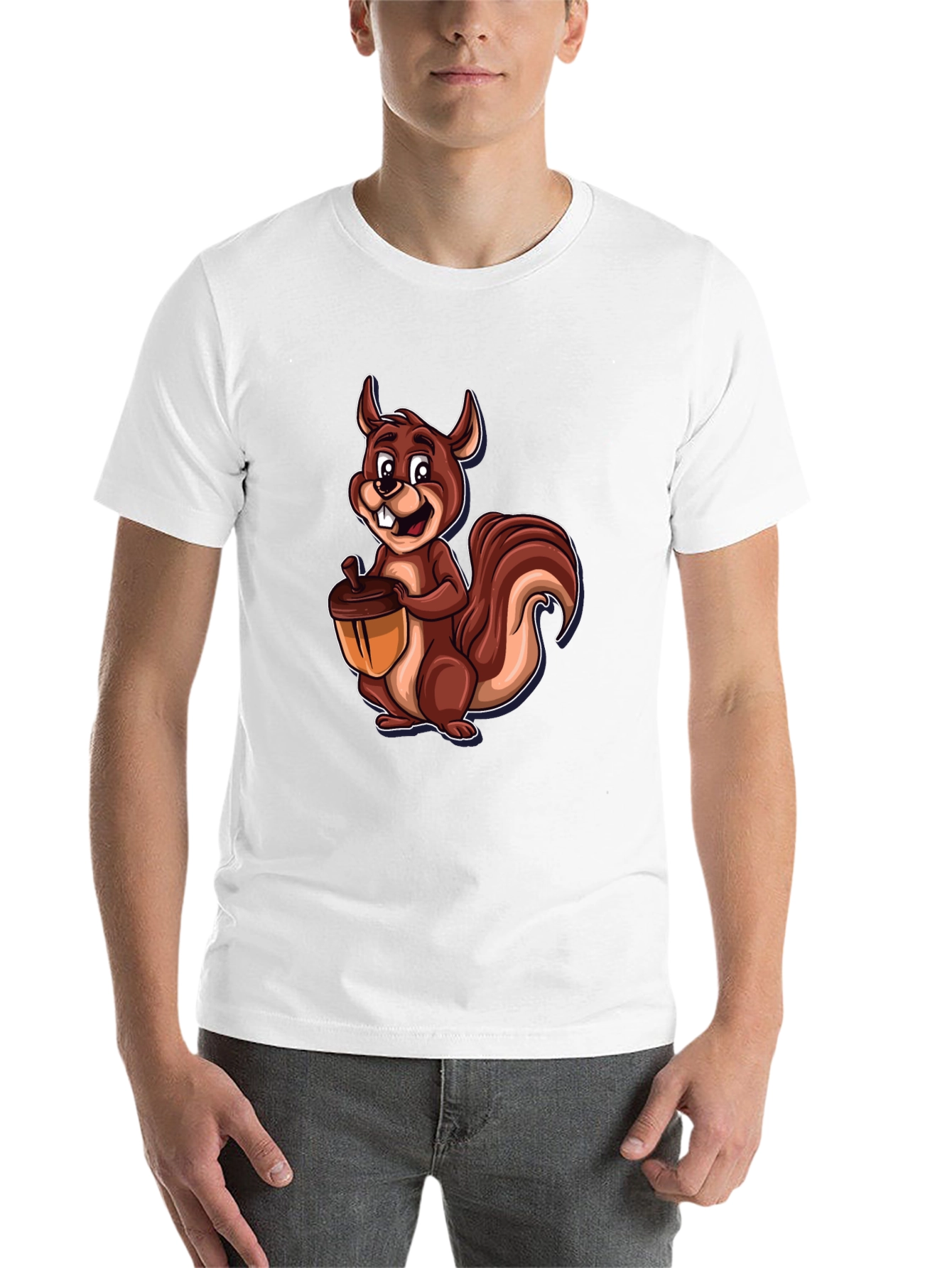 Black Squirrel Holding Acorn Graphic Tee - Black Cotton Shirt view 14