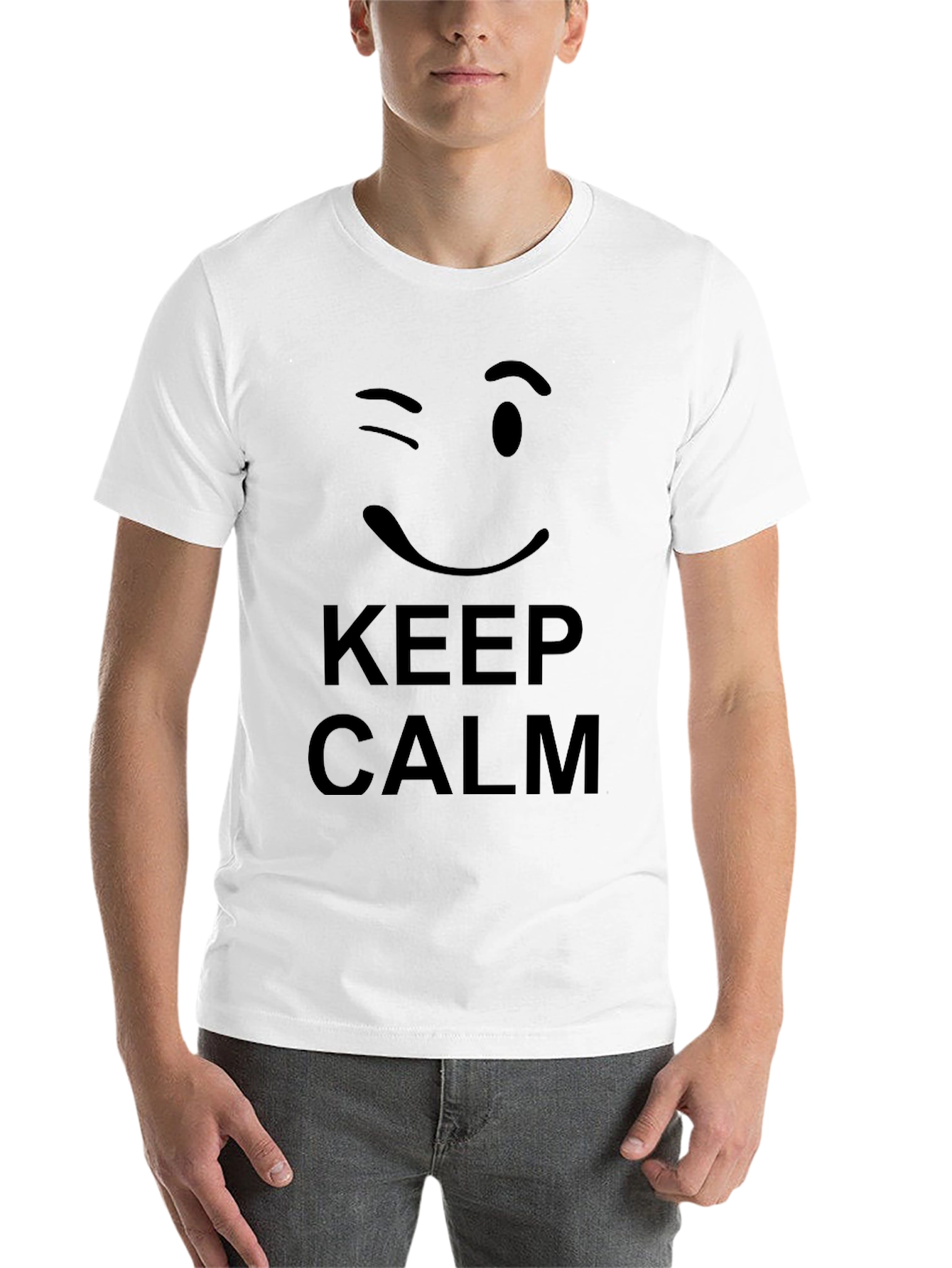Black Keep Calm Wink Face Black Graphic Tee view 14