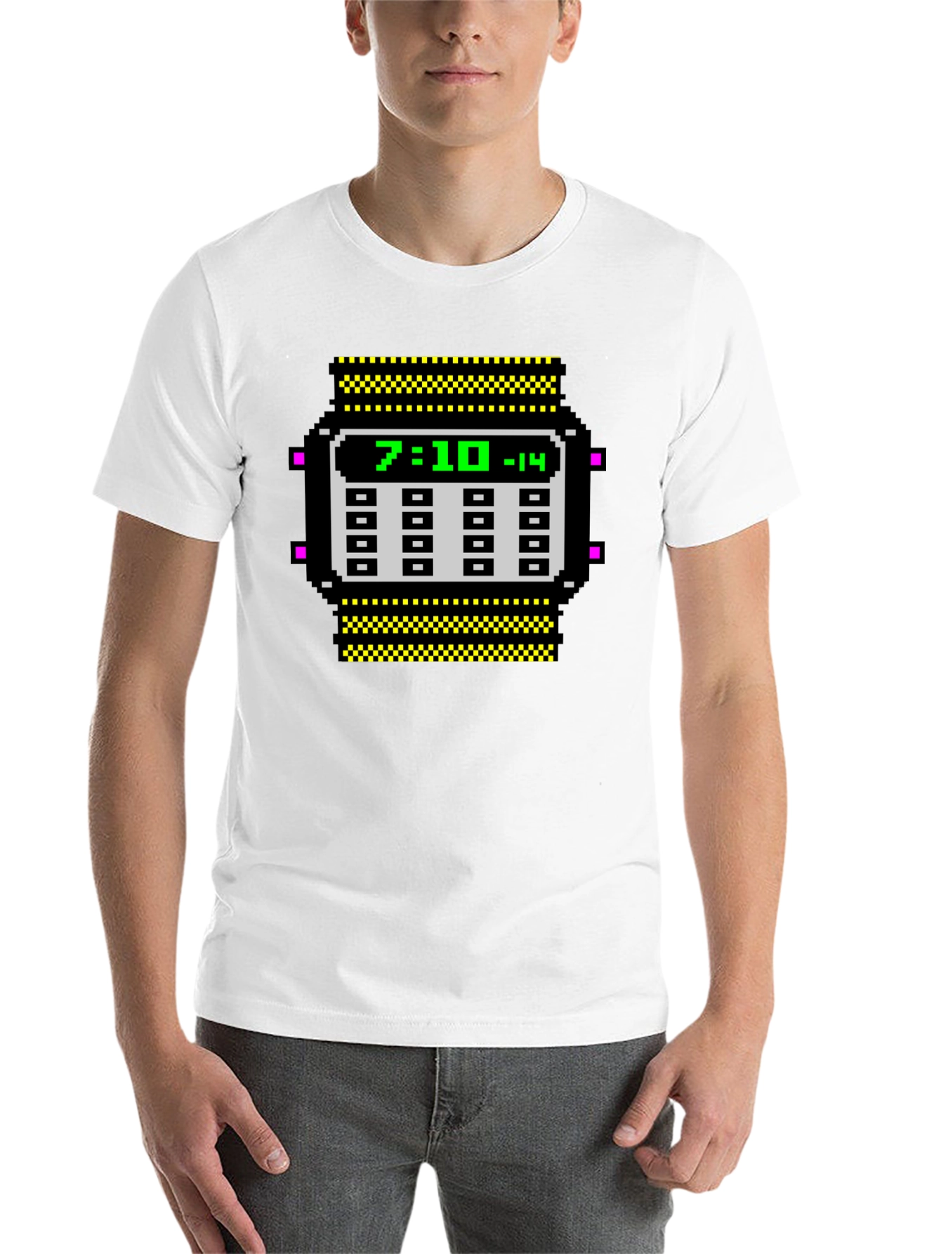 Black Retro Pixel Watch T-Shirt - Geeky Timepiece Design view 14