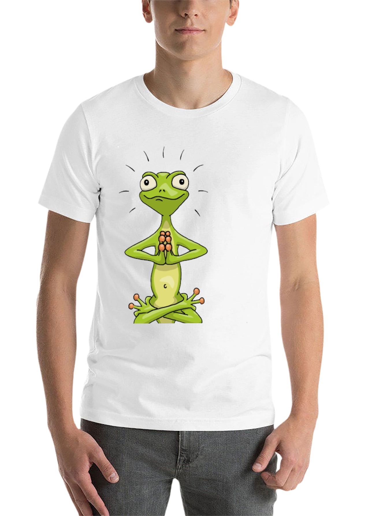 Black Zen Frog Tee - Meditating Cartoon Frog T-Shirt view 14