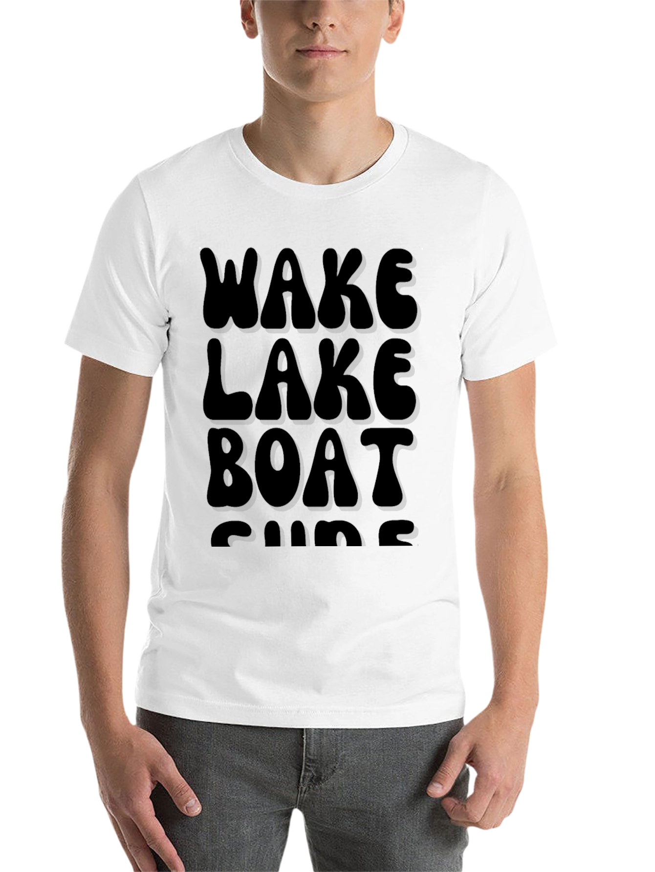 Black Wake Lake Boat Surf T-Shirt, Black Cotton Tee view 14
