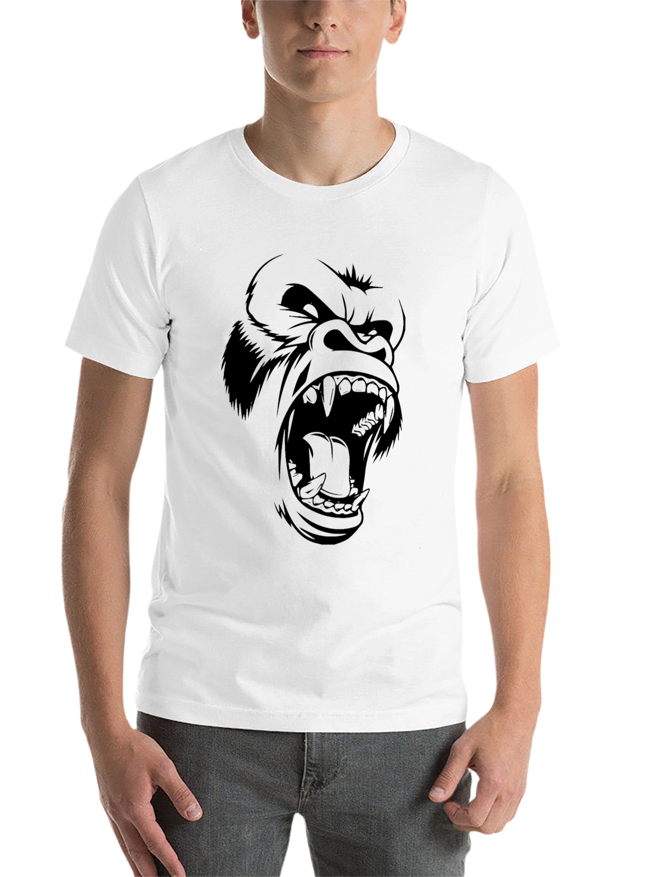 Black Men's Black Gorilla Graphic Print T-Shirt view 14