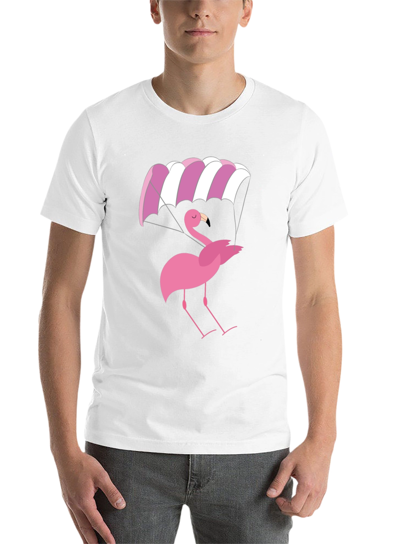 Black Pink Flamingo Parachute Black T-Shirt view 14