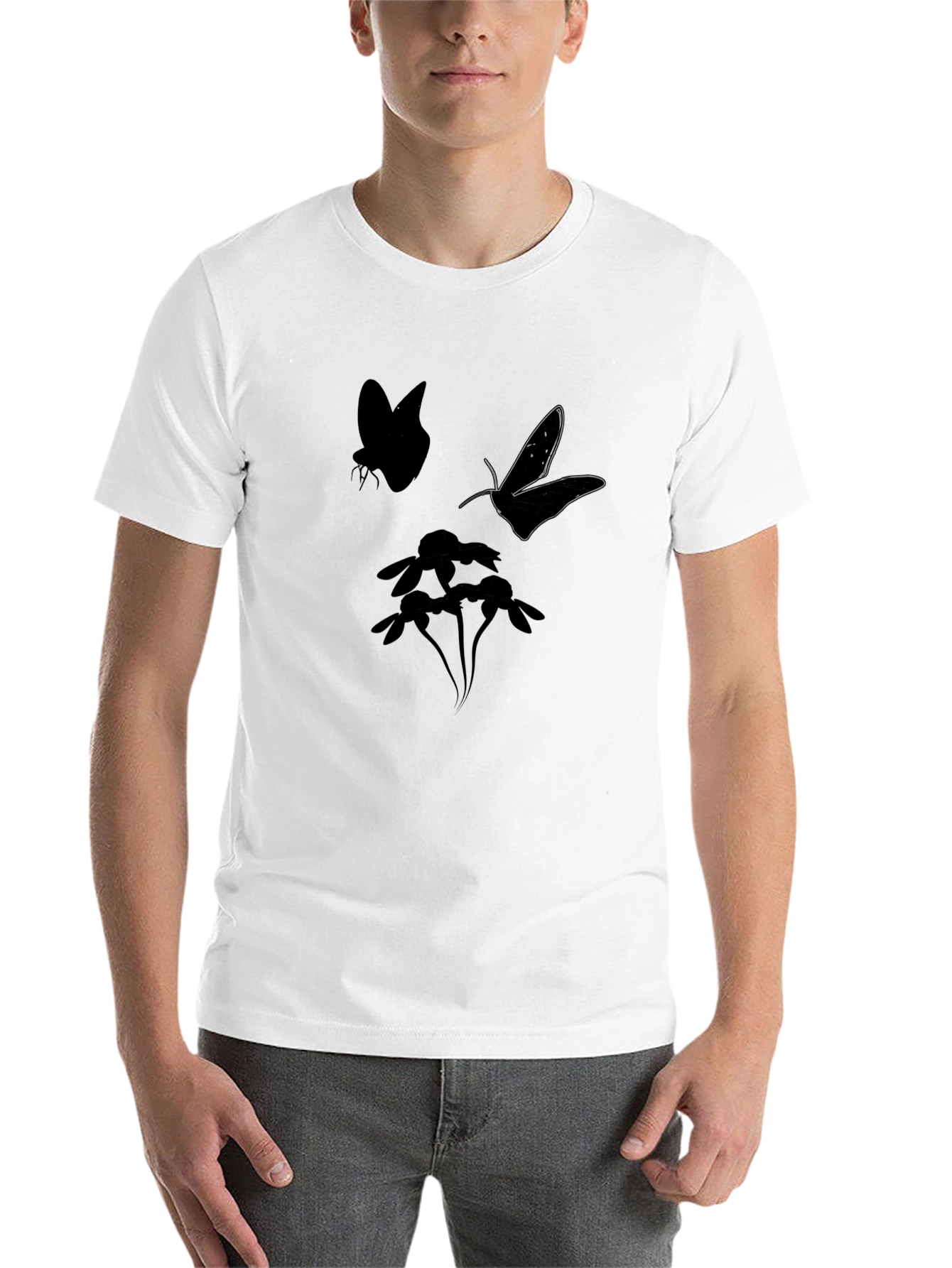 Black Butterfly & Flower Graphic Tee - Black Cotton Blend view 14