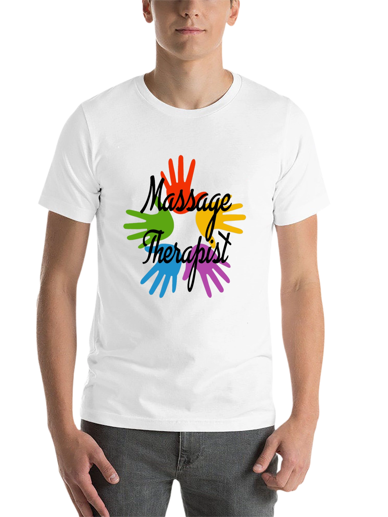 Black Massage Therapist Colorful Hands Graphic T-Shirt view 14