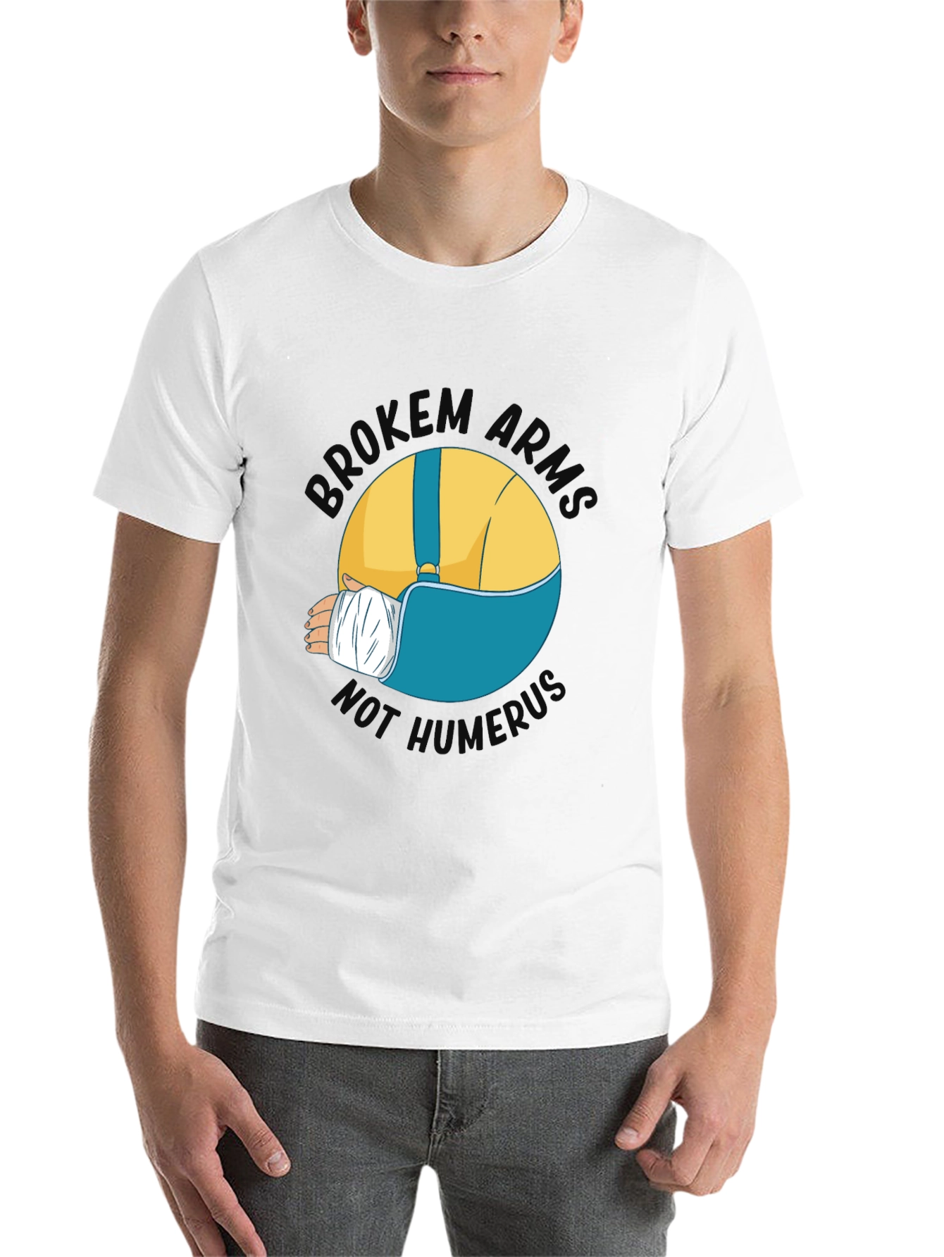 Black Broken Arms Humor Graphic T-Shirt view 14