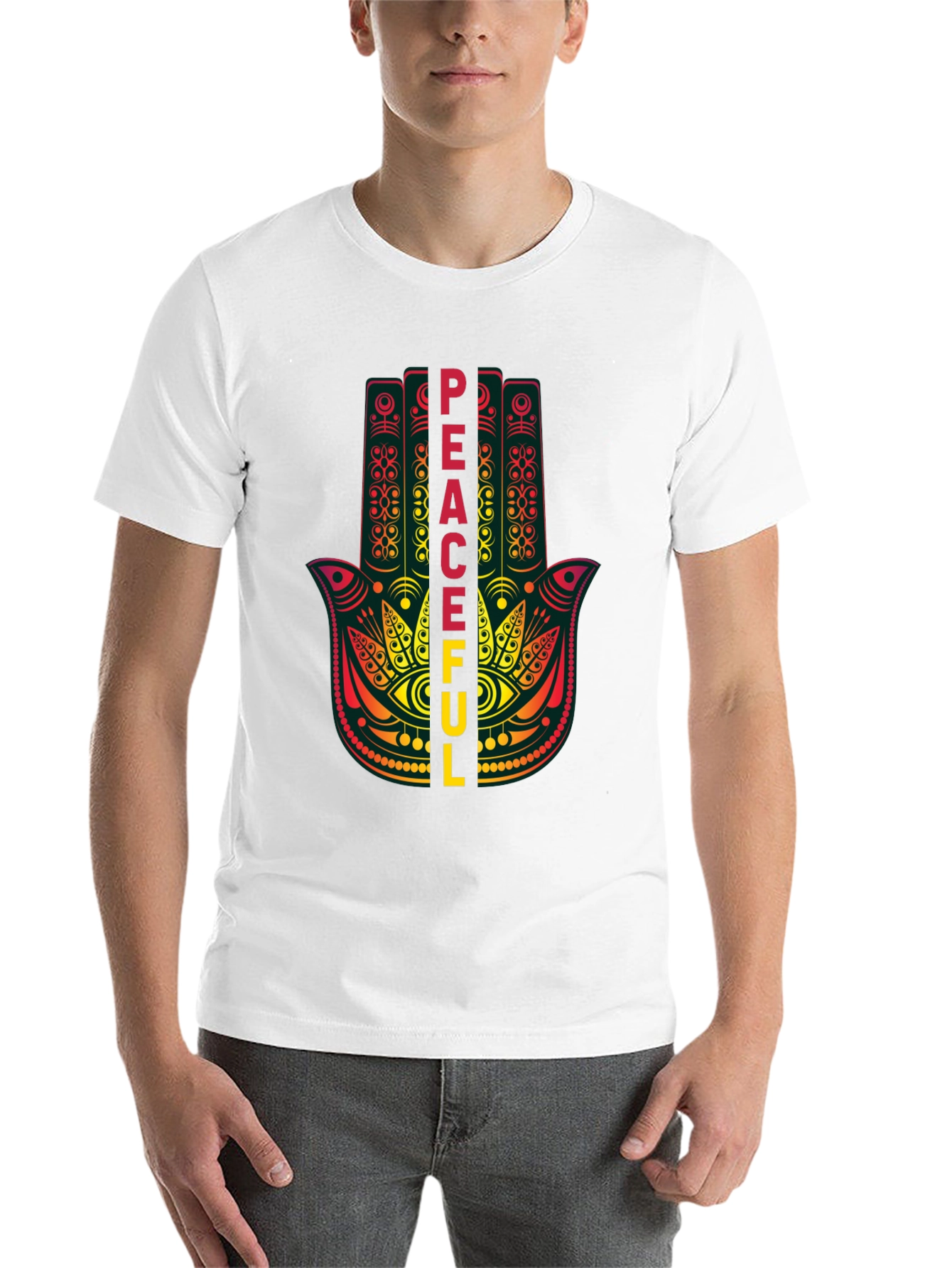 Black Peaceful Hamsa Hand Graphic T-Shirt view 14