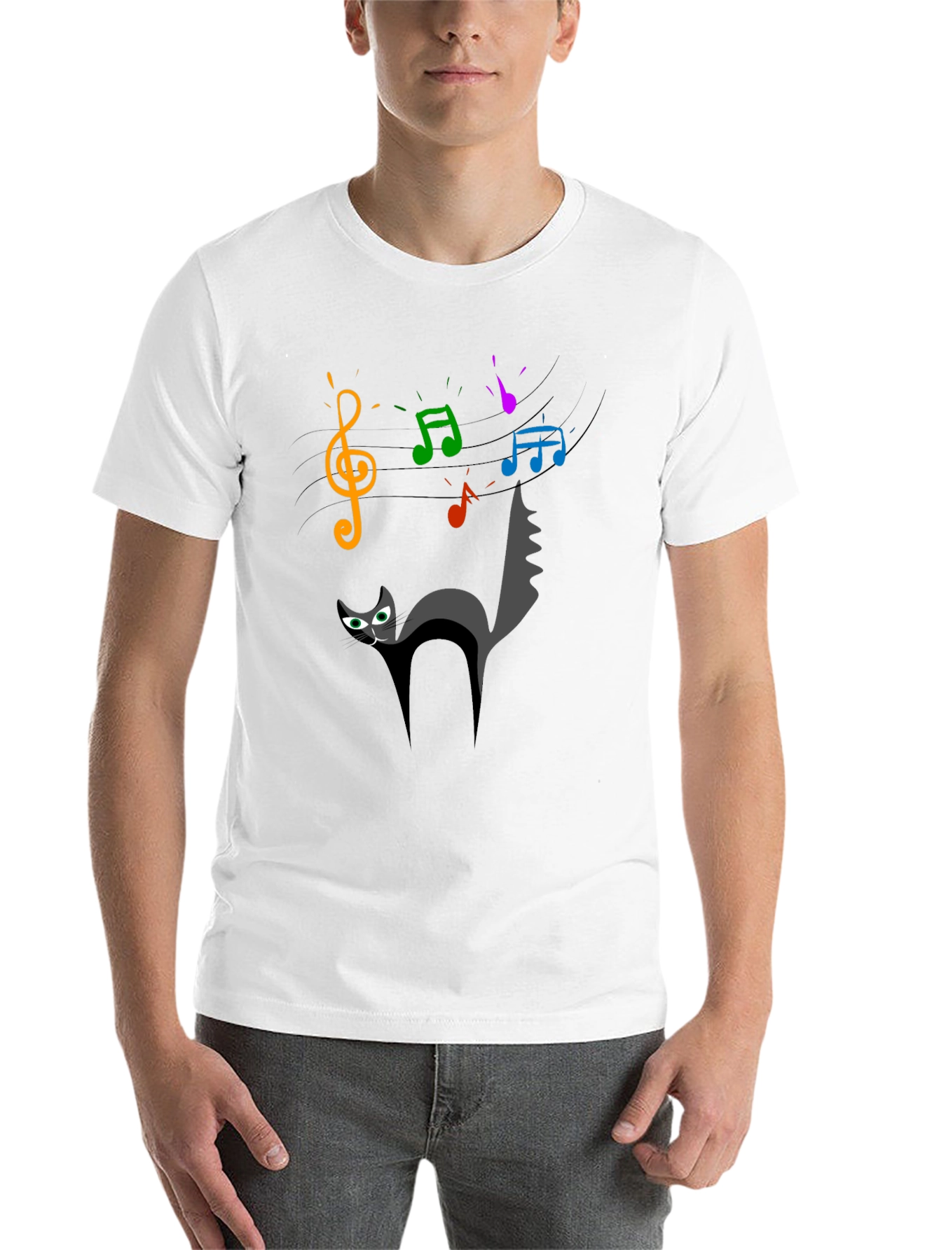 Black Cat Music T-Shirt - Quirky Black Tee for Cat Lovers view 14