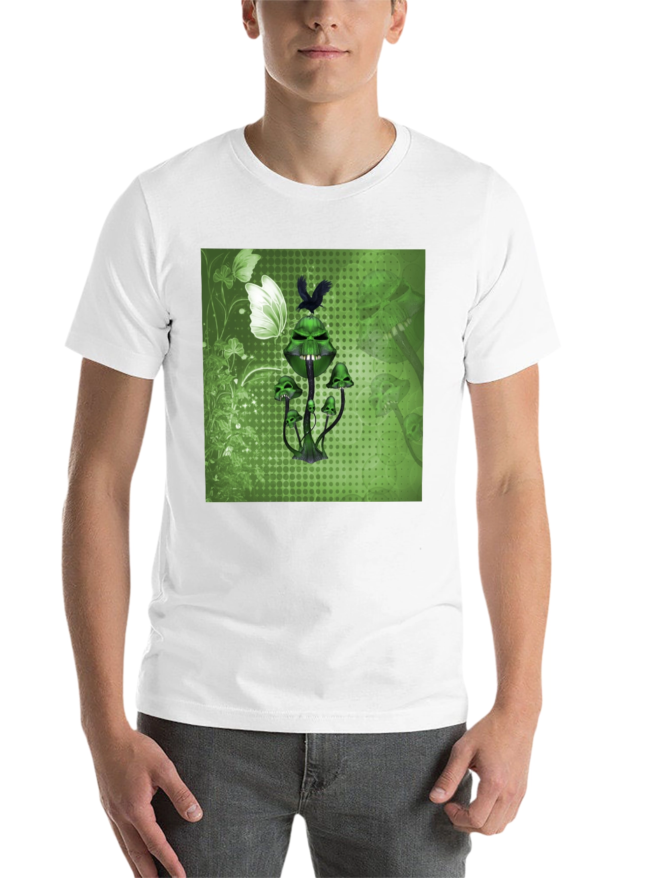 Black Grim Green Mushroom Graphic Tee - Edgy & Unique view 14