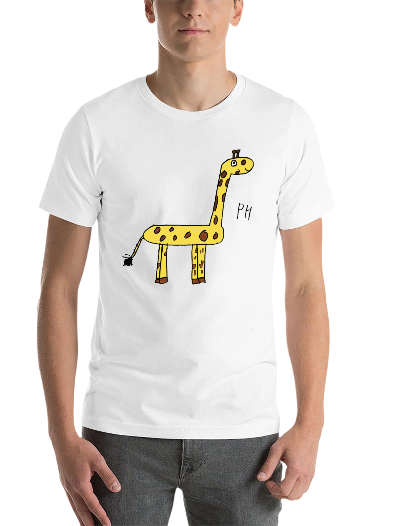 Black Giraffe Cartoon Graphic Tee - Black Cotton T-Shirt view 14