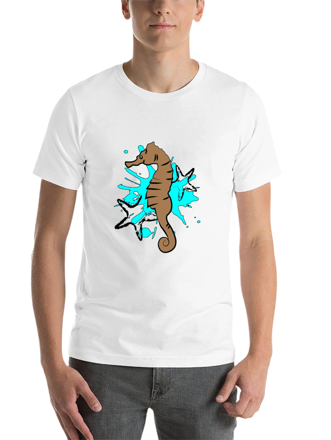 Black Seahorse Splash Graphic T-Shirt - Black Cotton Tee view 14