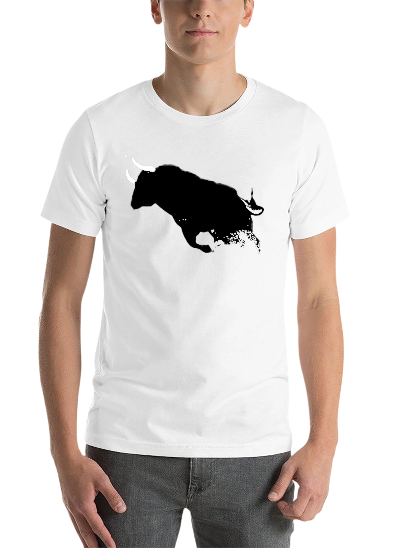 Black Charging Bull Graphic Tee - Black Cotton T-Shirt view 14