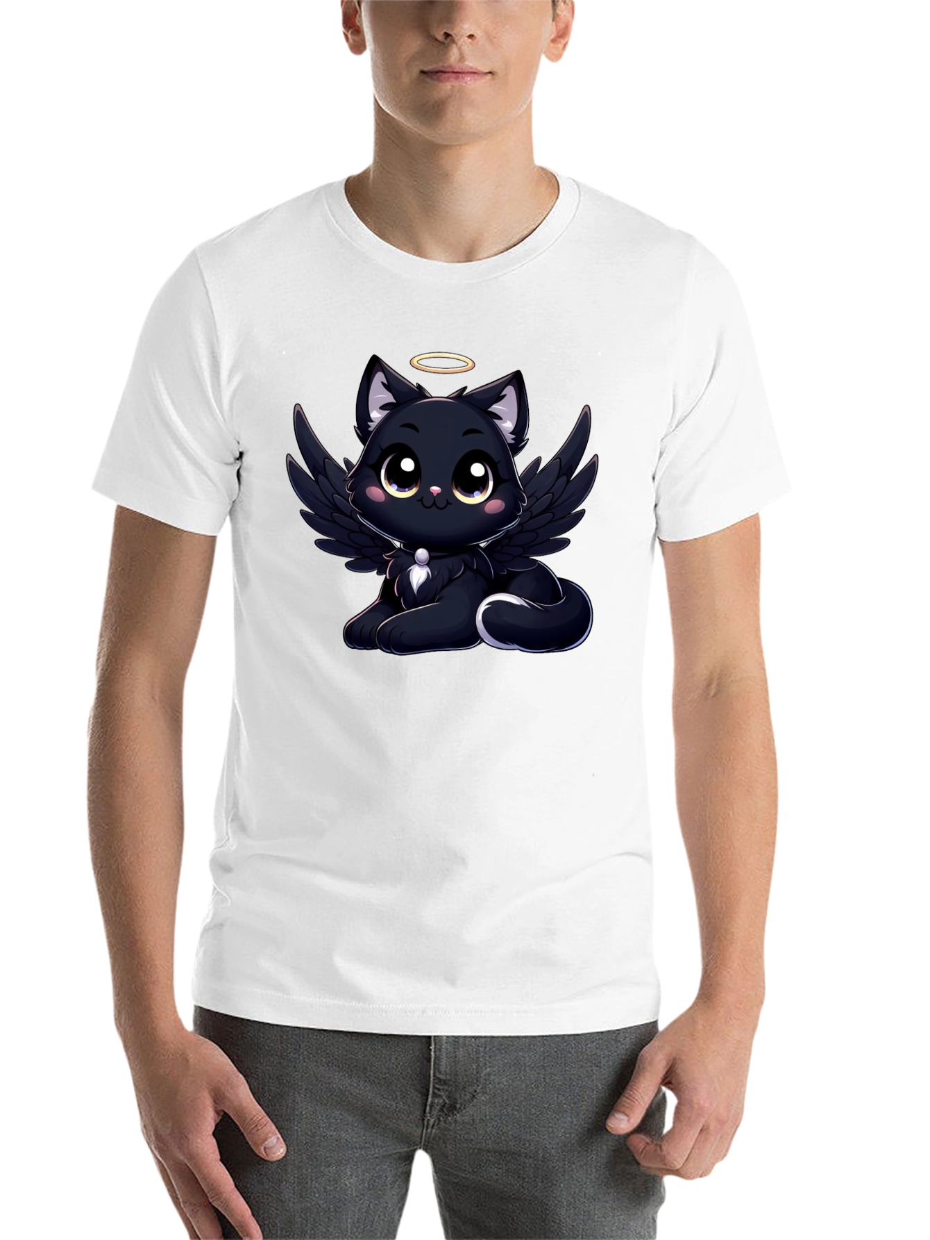 Black Angel Cat Graphic T-Shirt - Soft Cotton Tee view 14