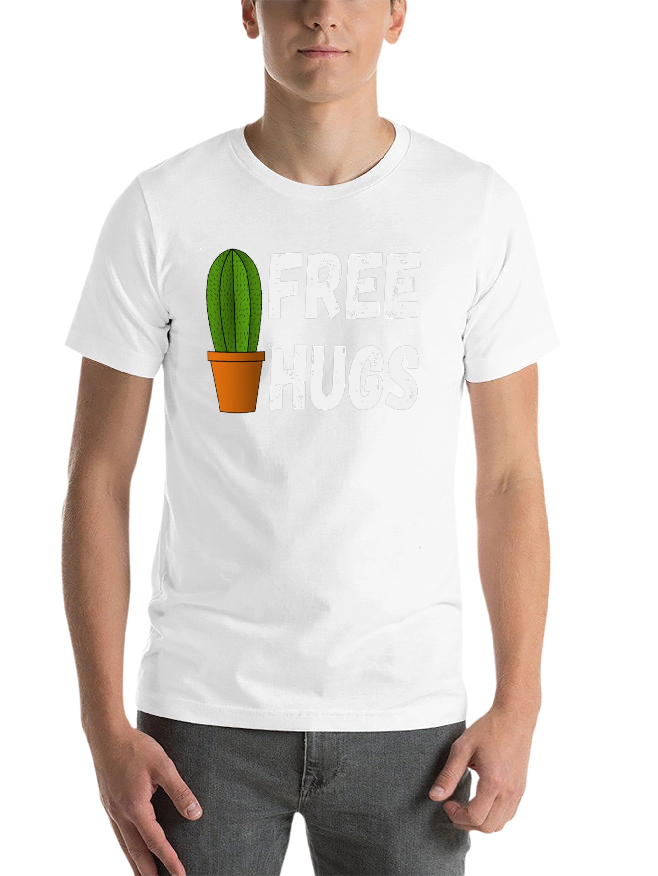 Black Funny Cactus Free Hugs Graphic T-Shirt view 14