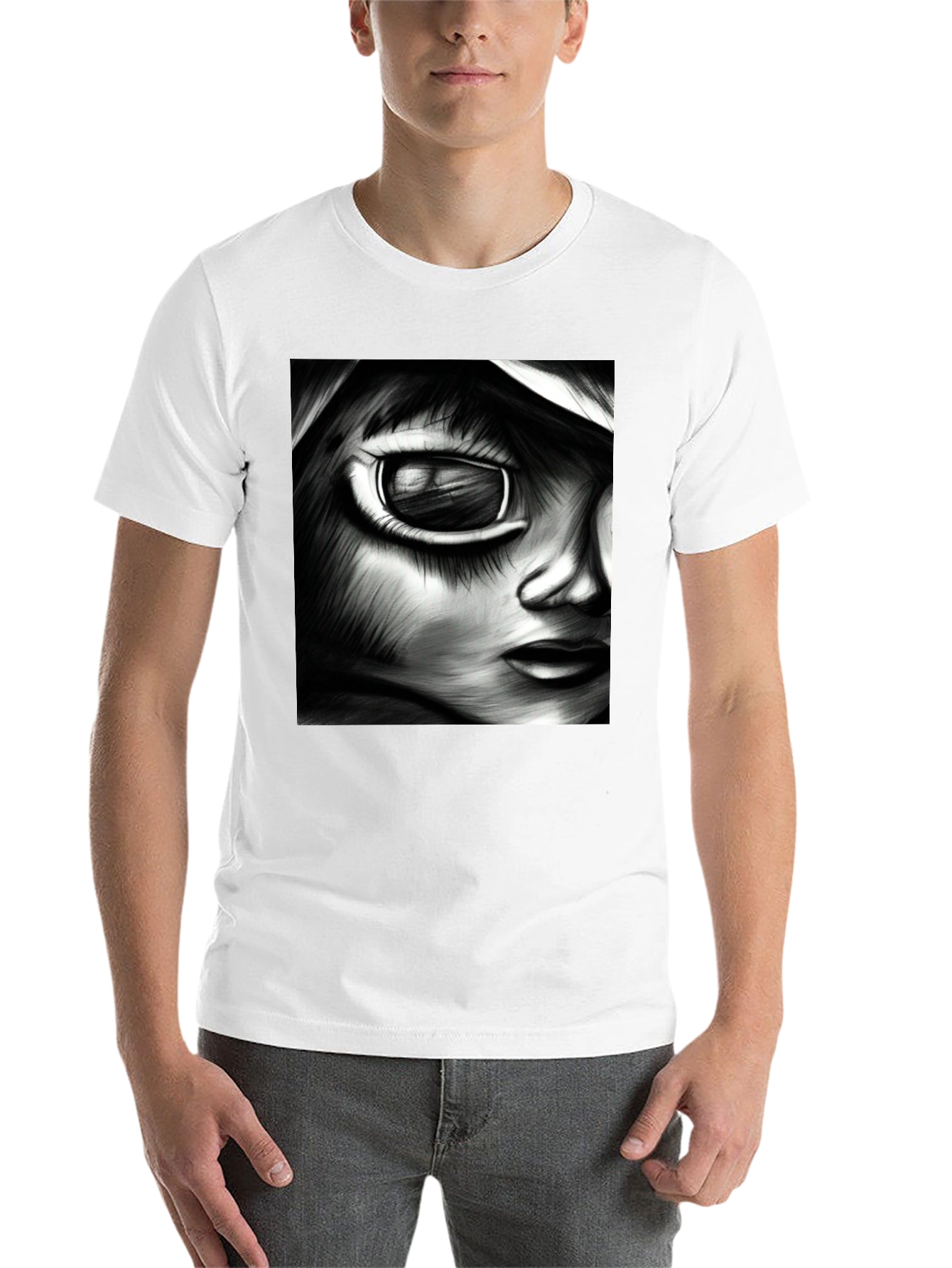 Black Monochrome Anime Art Tee view 14