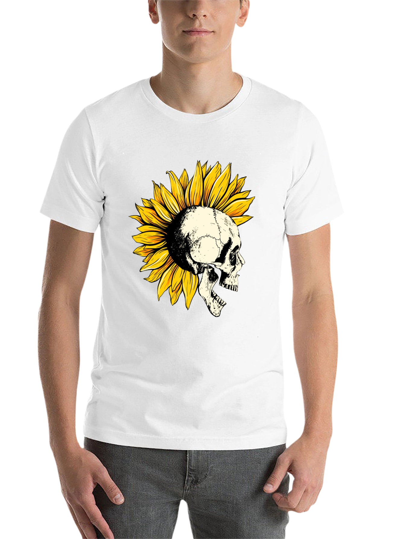 Black Skull Sunflower Graphic T-Shirt - Unique Design view 14