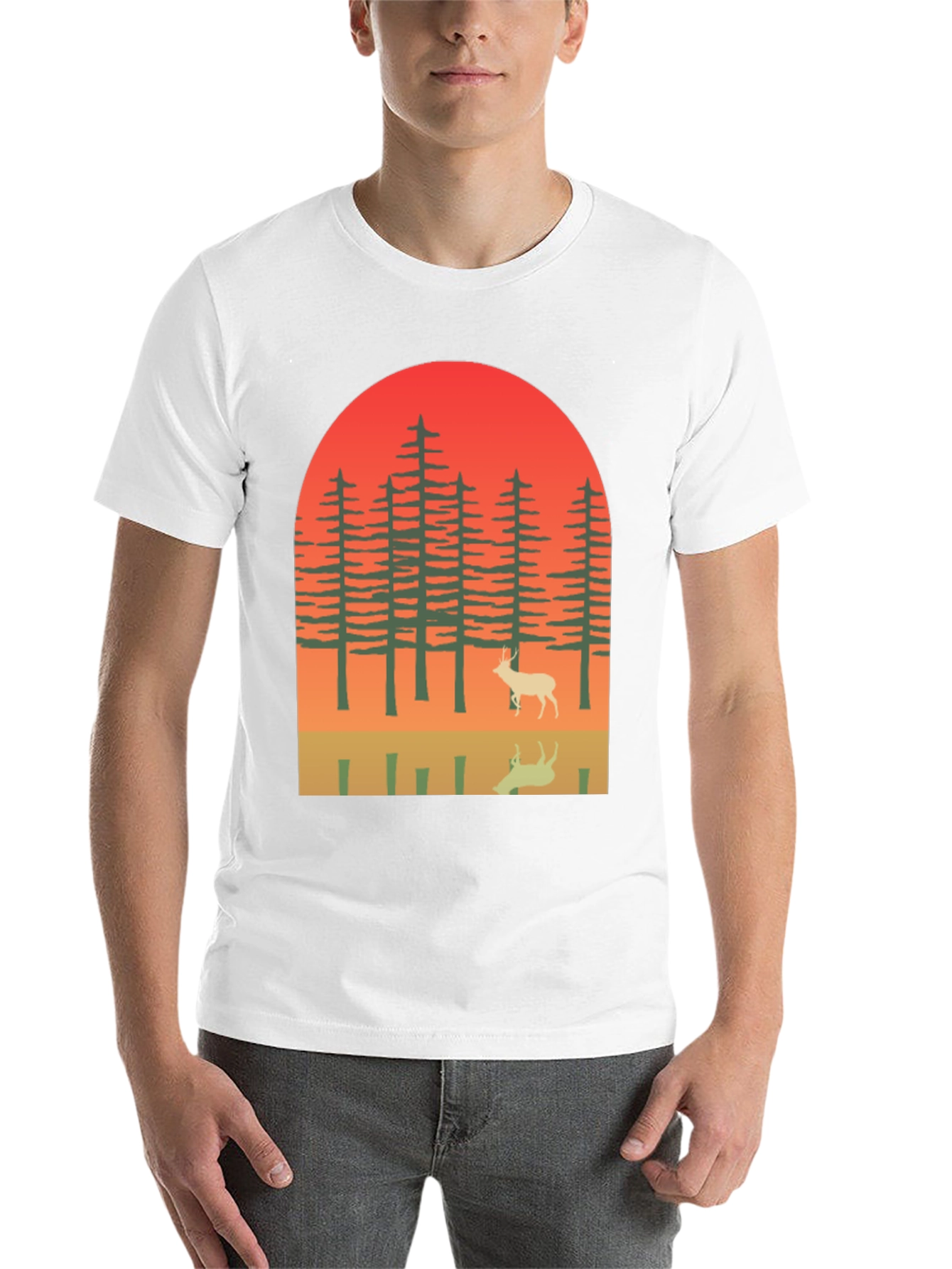 Black Retro Deer Forest Graphic Tee view 14