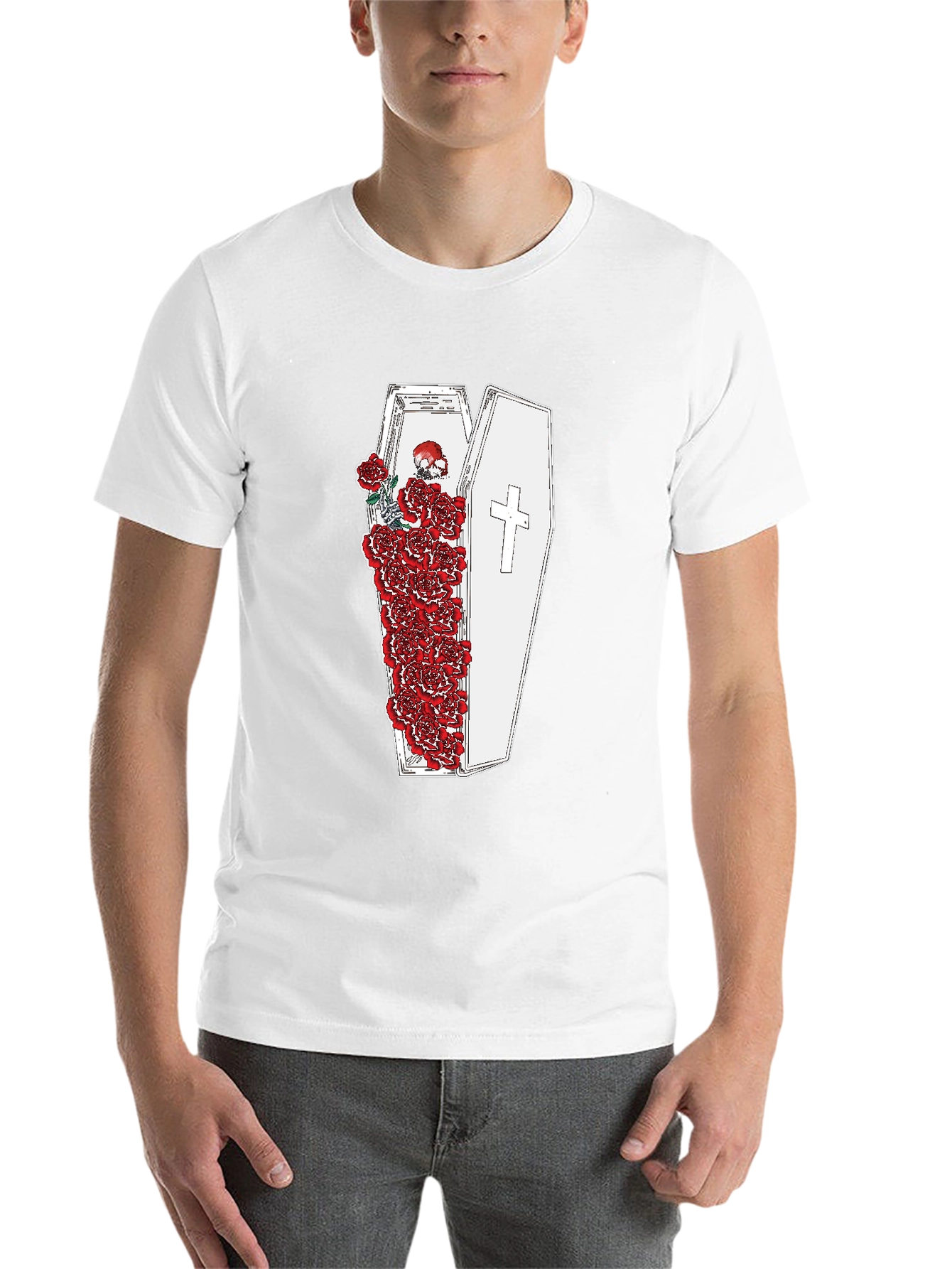 Black Gothic Coffin and Roses Graphic T-Shirt view 14