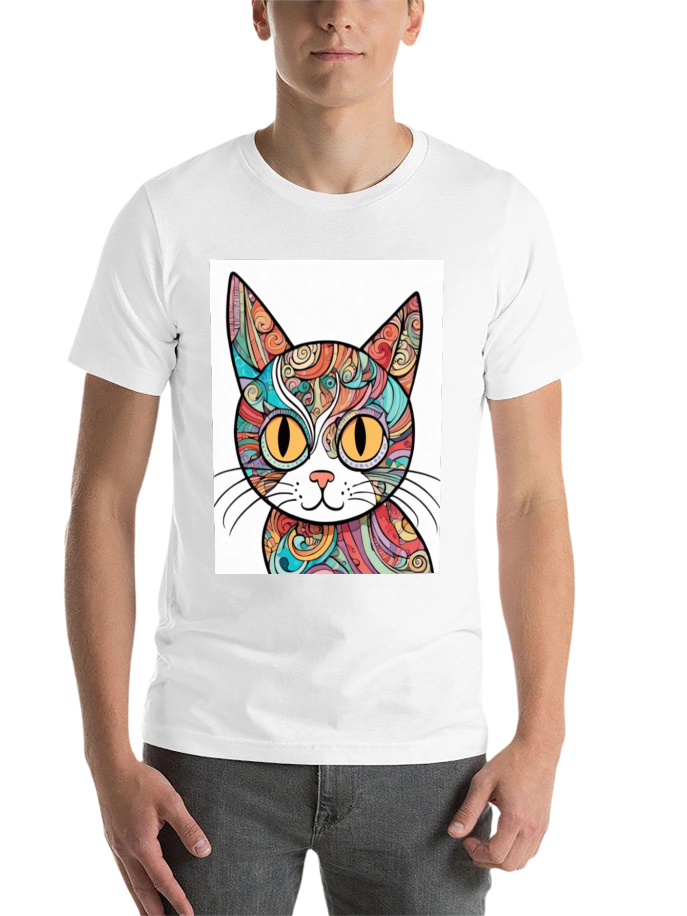 Black Colorful Cat Graphic T-Shirt - Unique Design view 14
