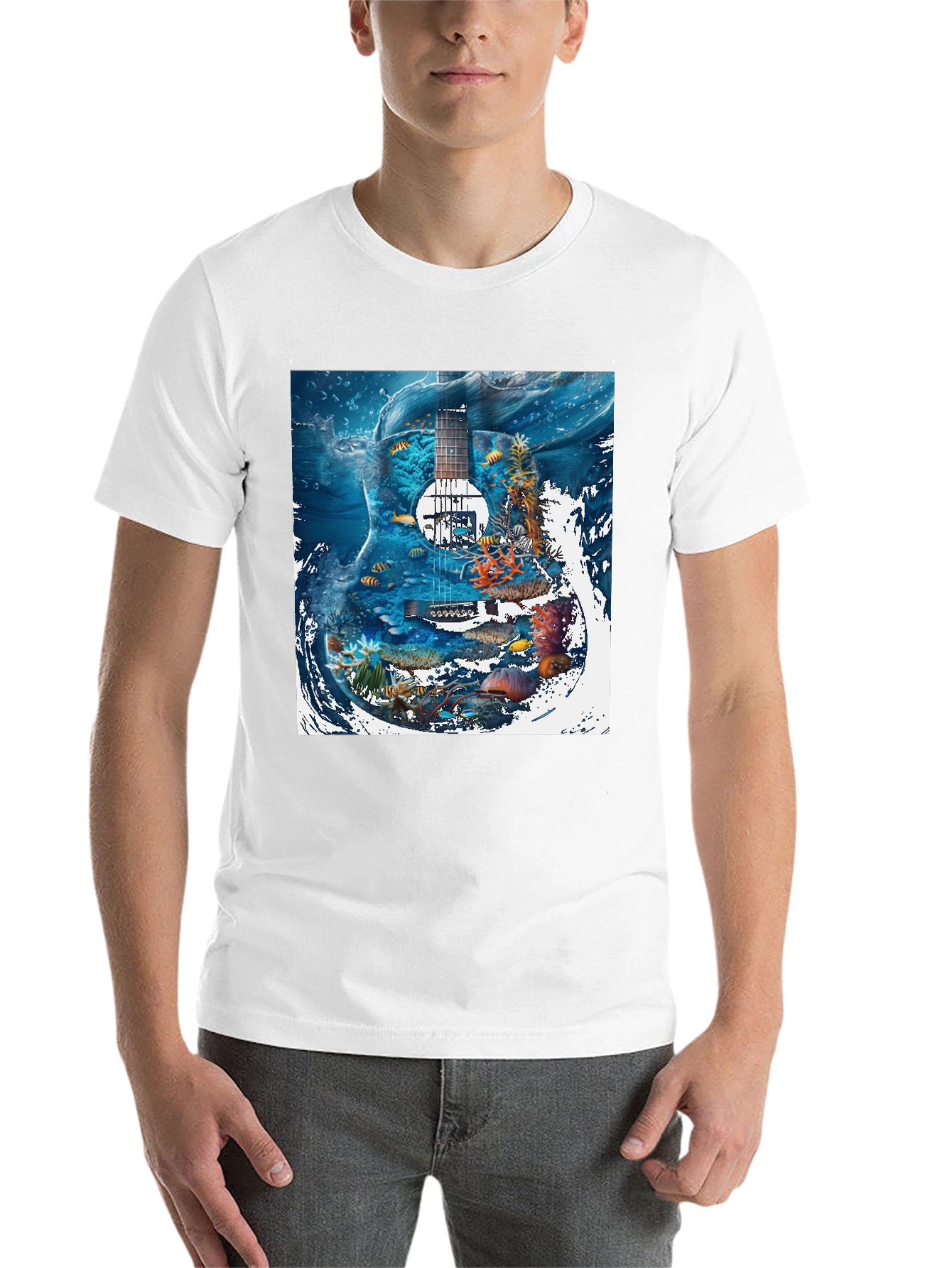Black Underwater Guitar Graphic T-Shirt view 14