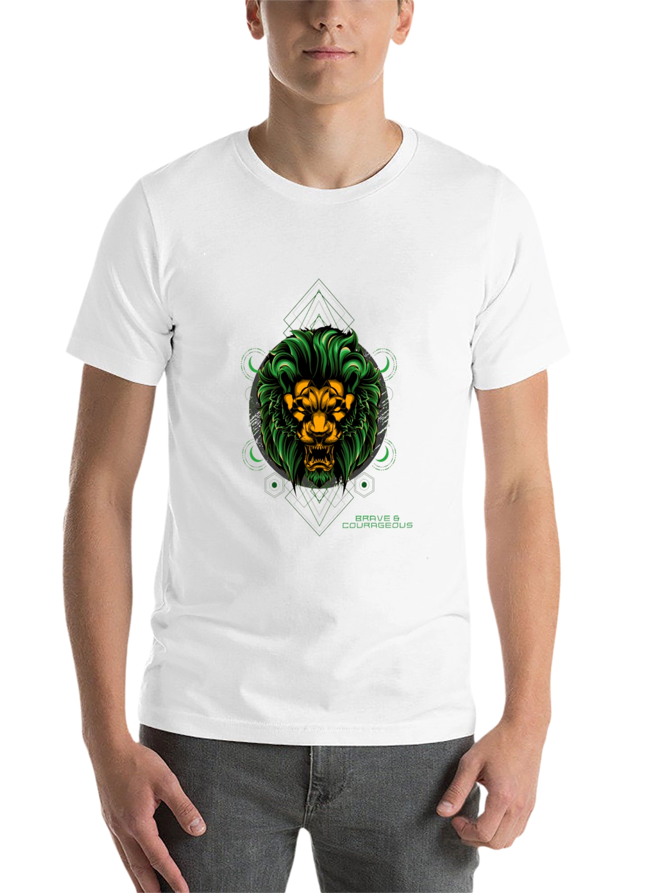 Black Brave Lion Graphic Tee - Black Cotton T-Shirt view 14
