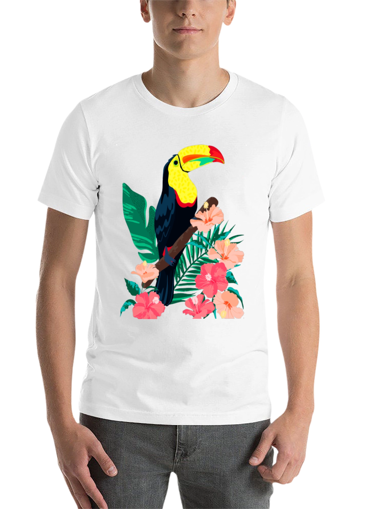 Black Toucan & Floral Print Black T-Shirt view 14