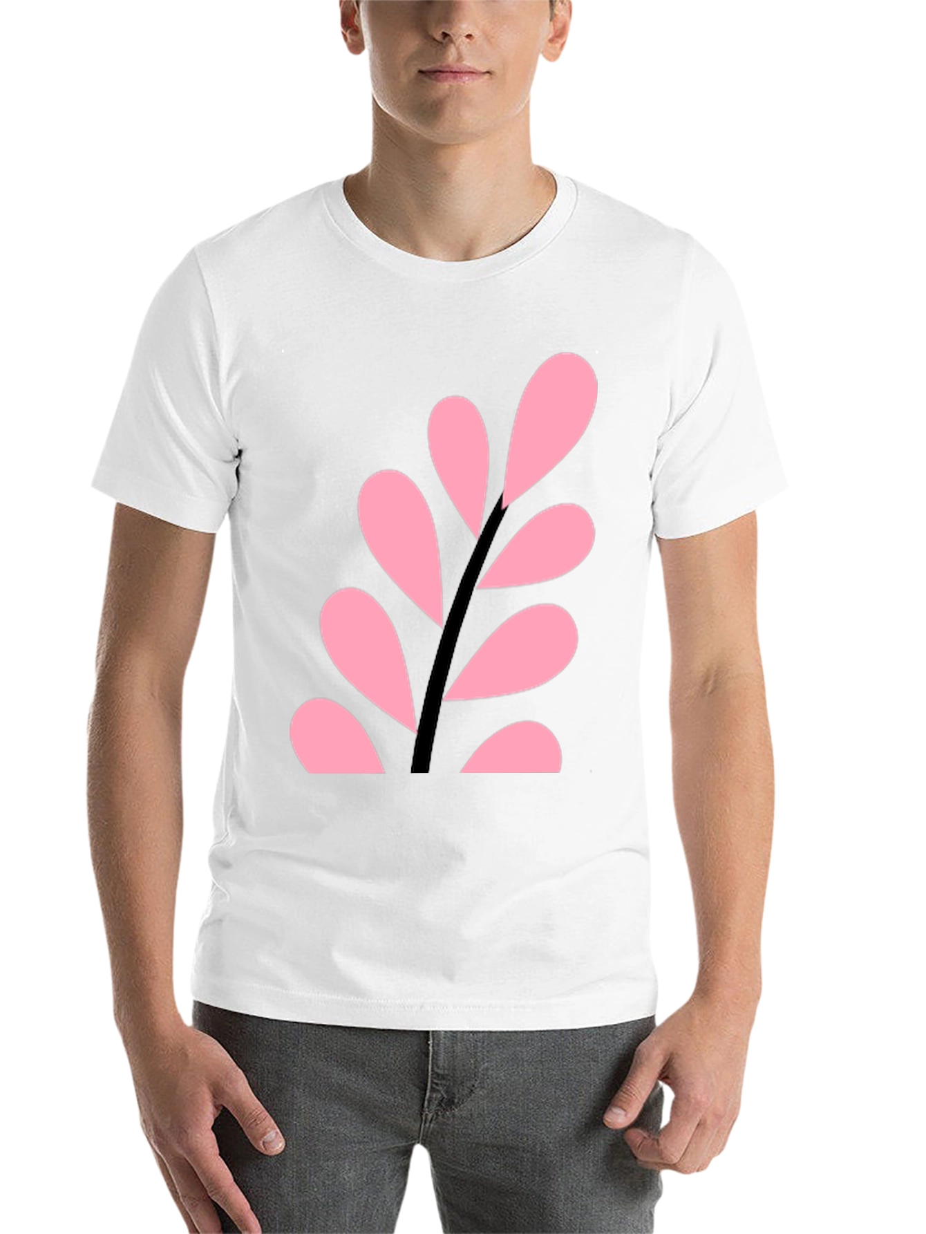 Black Pink Leaf Design Black T-Shirt view 14