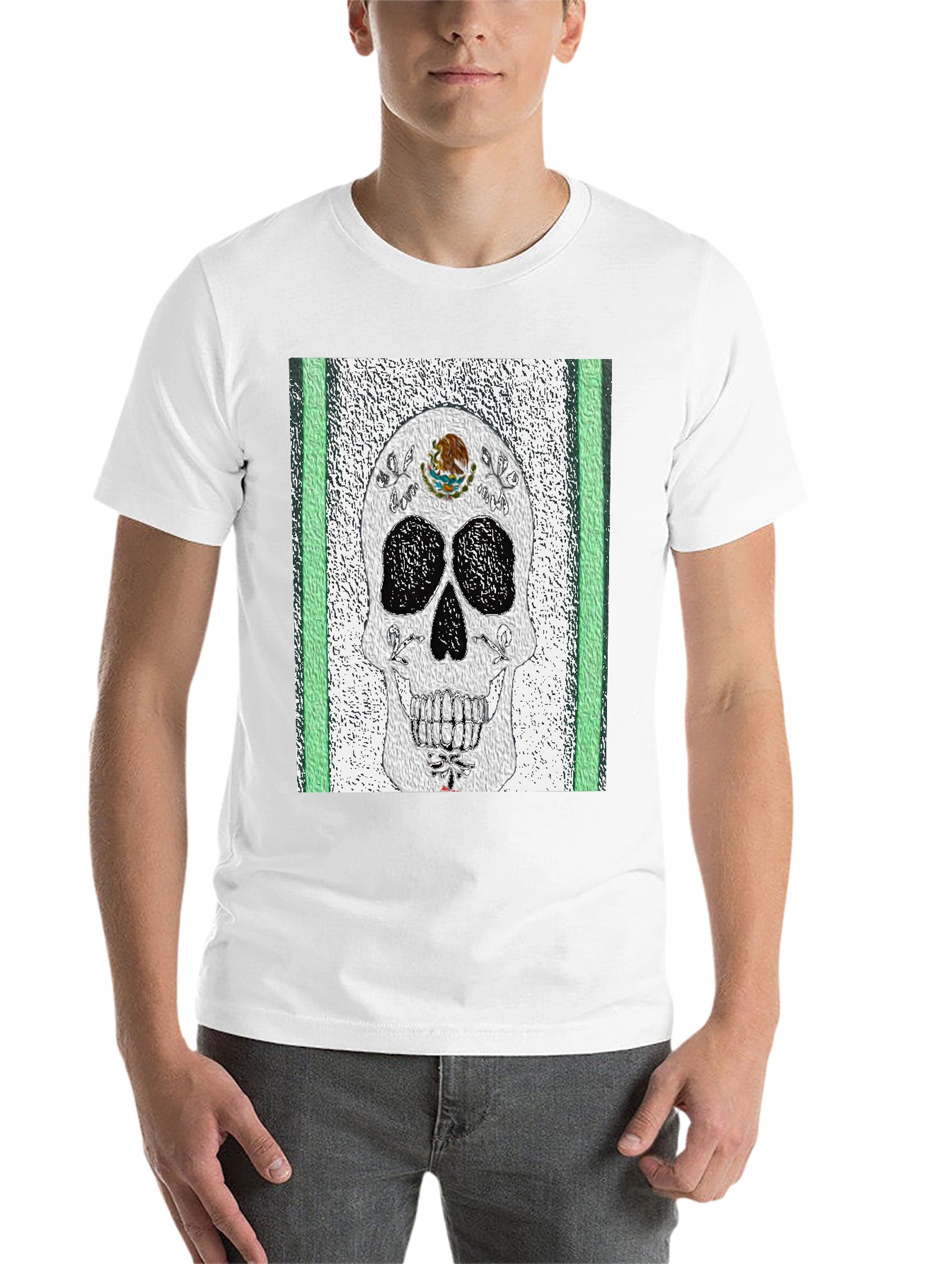 Black Mexican Flag Sugar Skull T-Shirt view 14