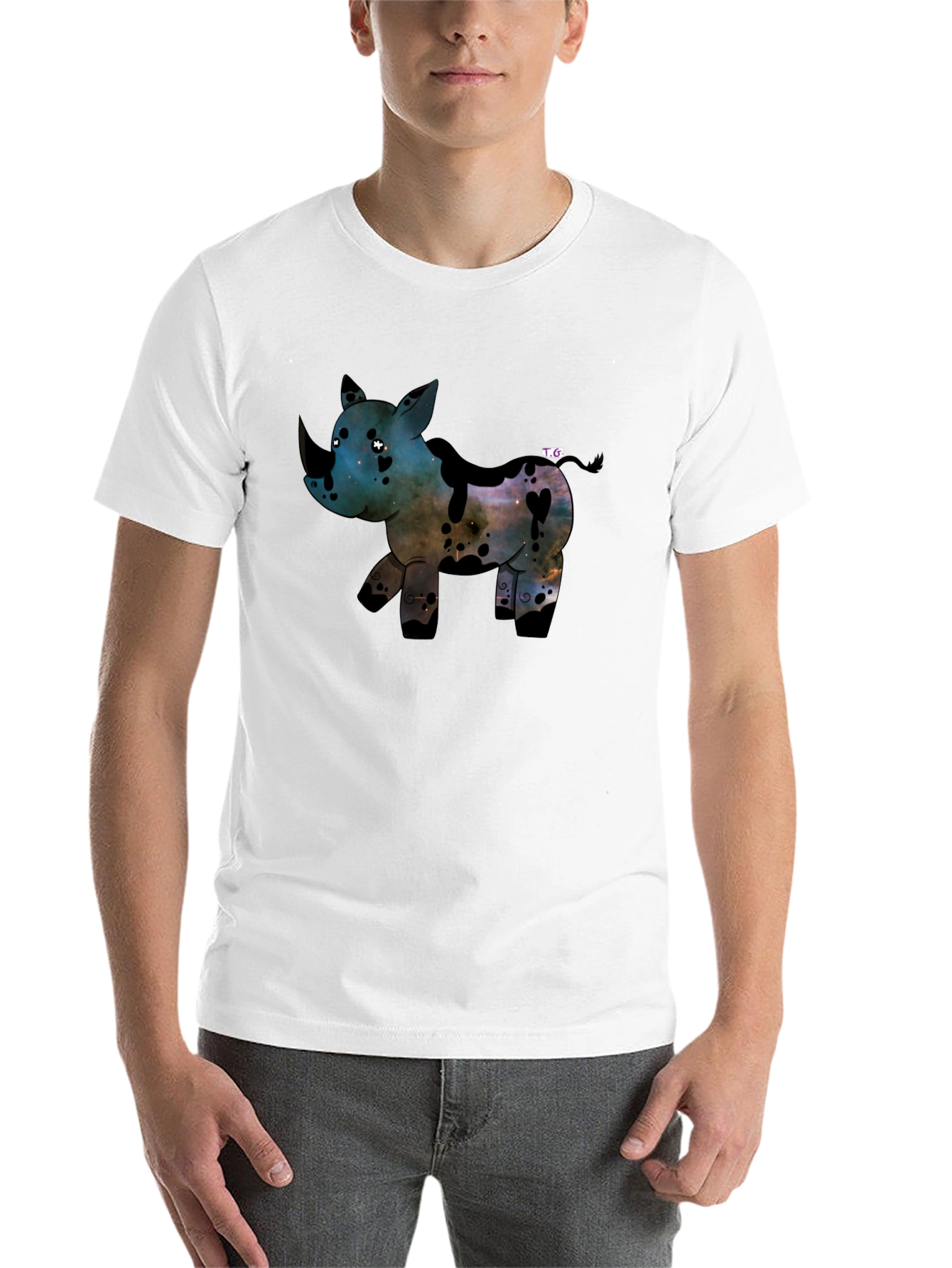 Black Galaxy Rhino Graphic Tee - Black Cotton T-Shirt view 14