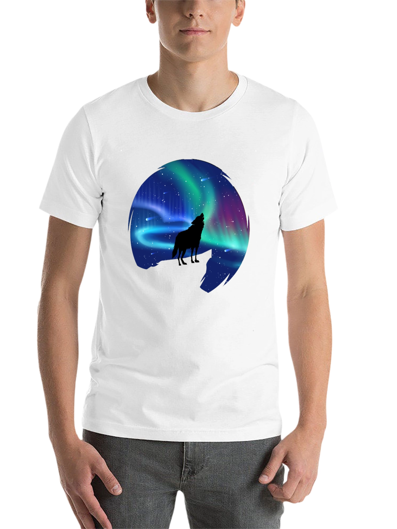 Black Wolf Aurora Borealis Graphic T-Shirt view 14