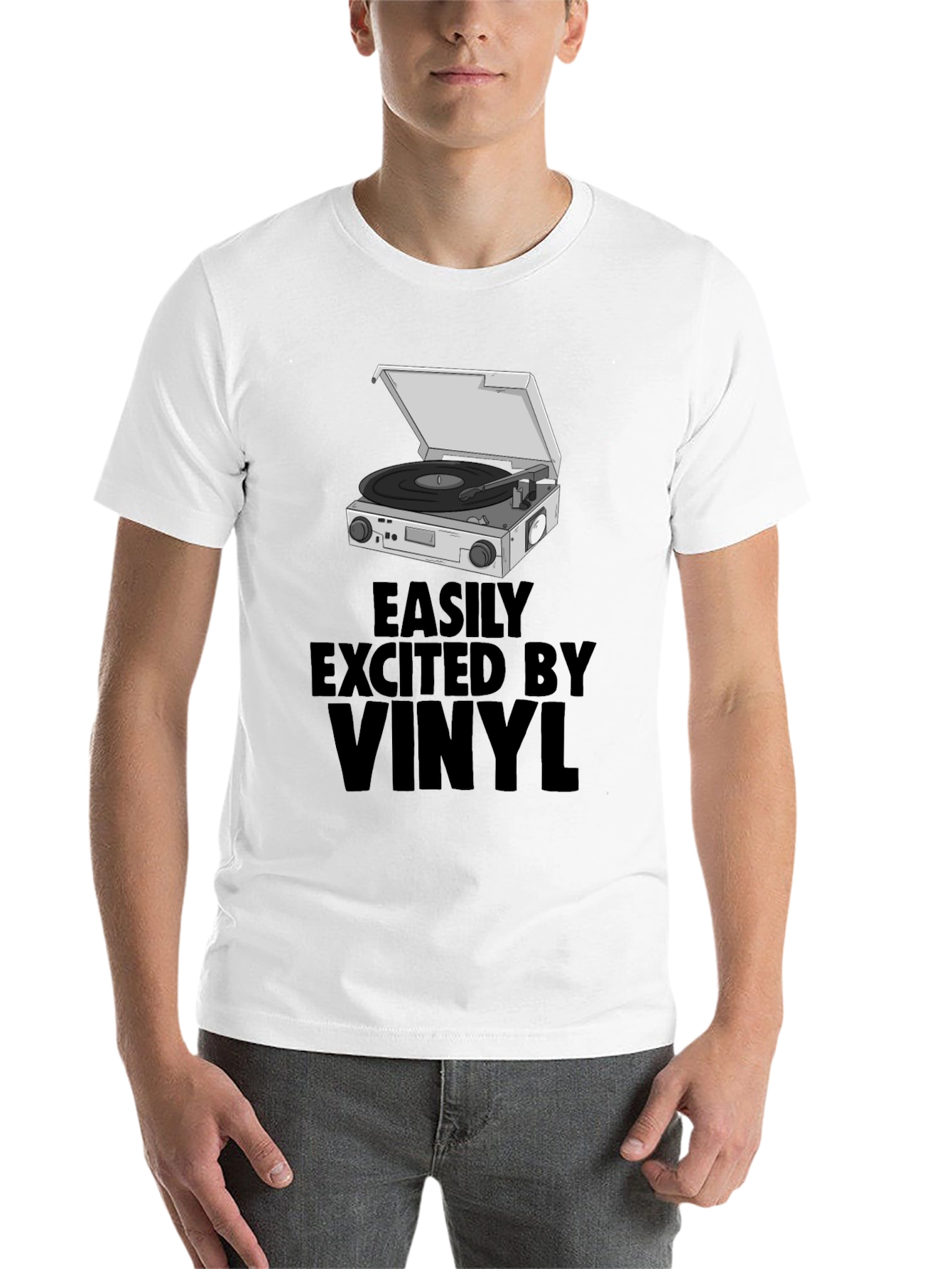 Black Vinyl Record Player T-Shirt - Easily Excited view 14