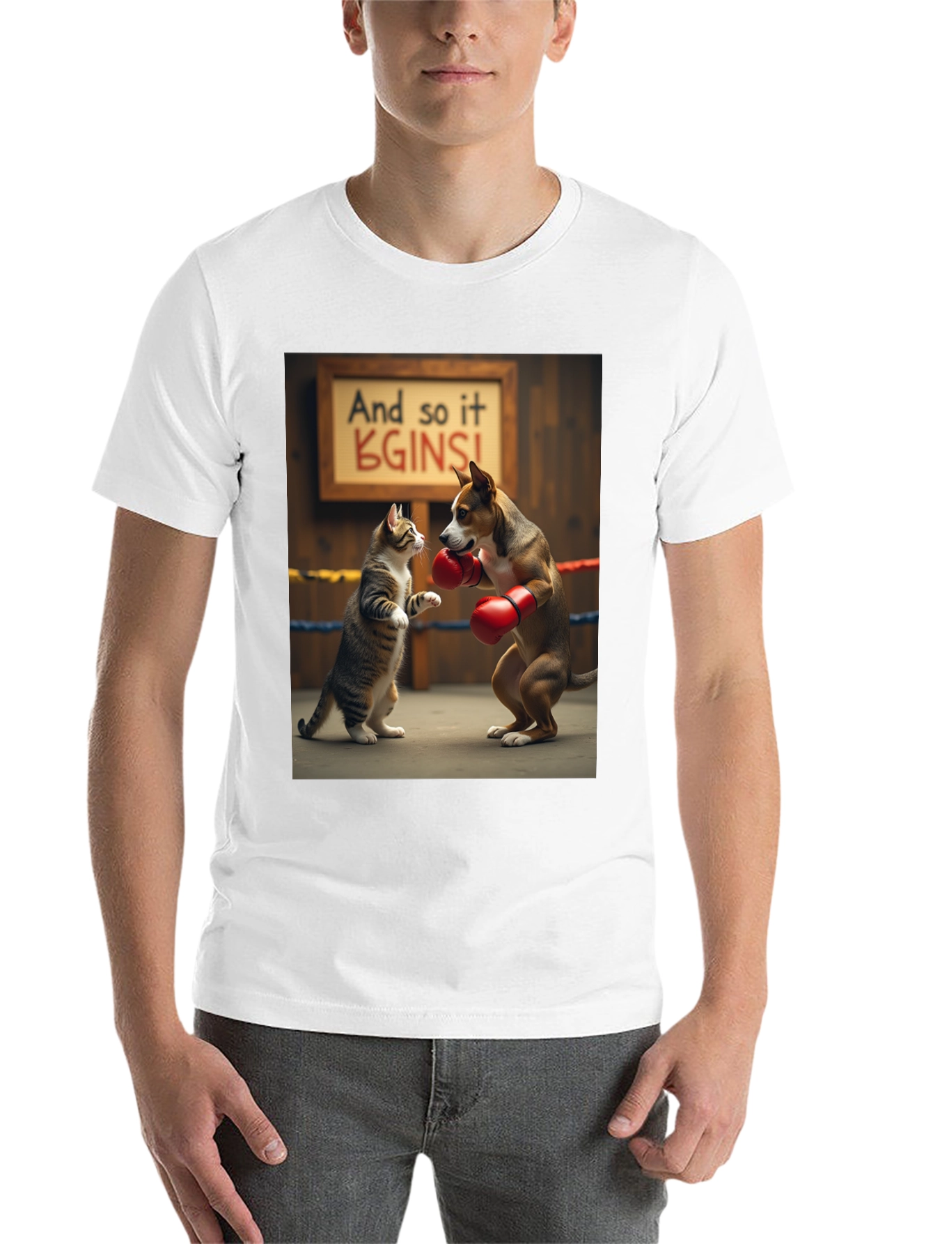 Black Boxing Cat and Dog Graphic Tee view 14