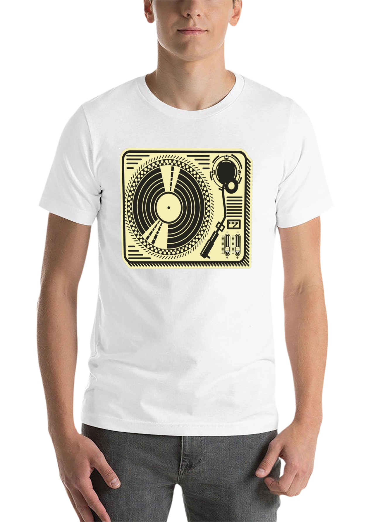 Black Retro Turntable Graphic Tee - Black Cotton T-Shirt view 14