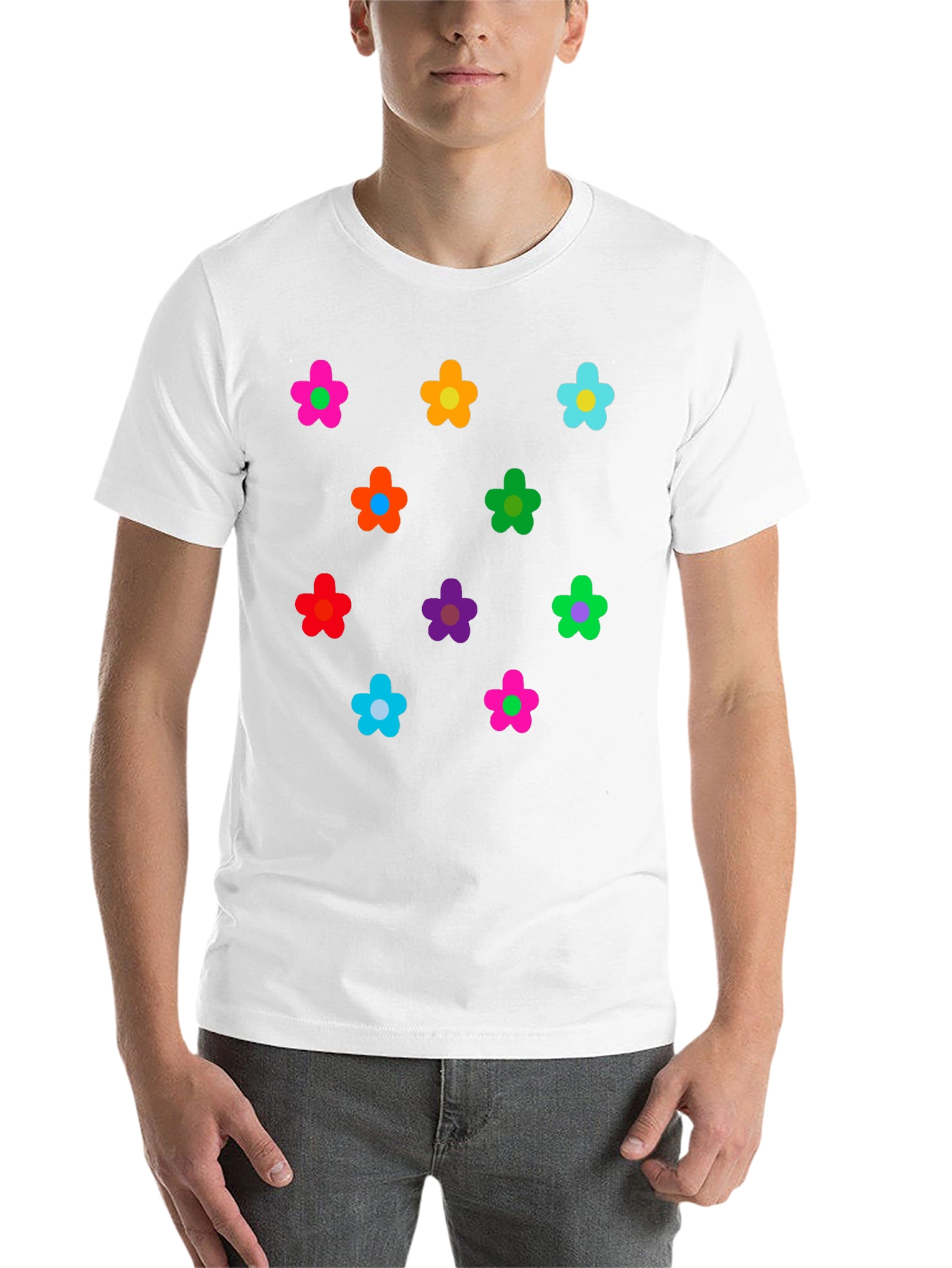 Black Colorful Flower Pattern Black T-Shirt view 14