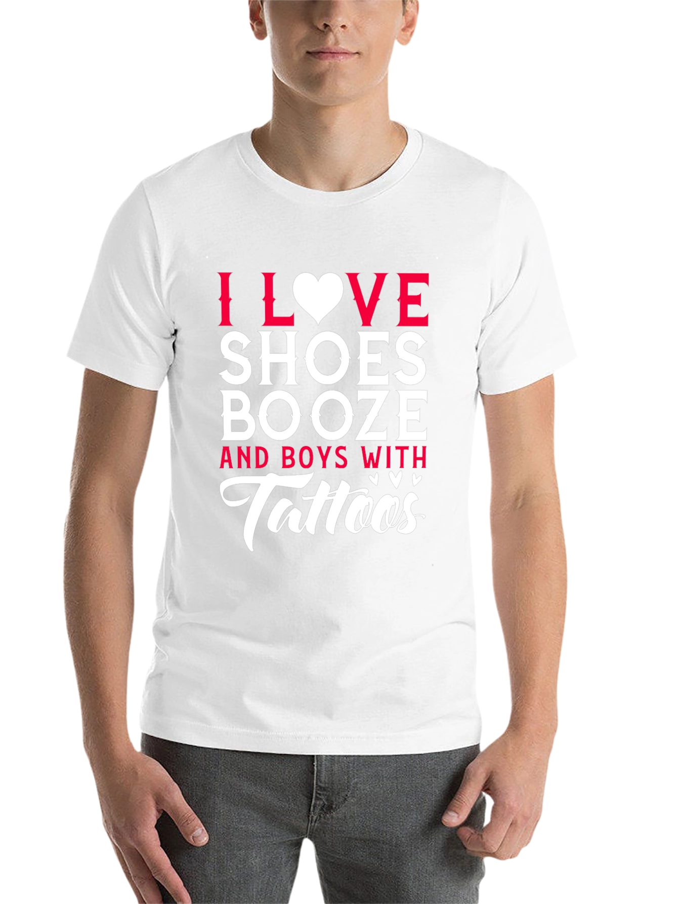 I Love Shoes Booze & Boys With Tattoos Black T-Shirt - 14