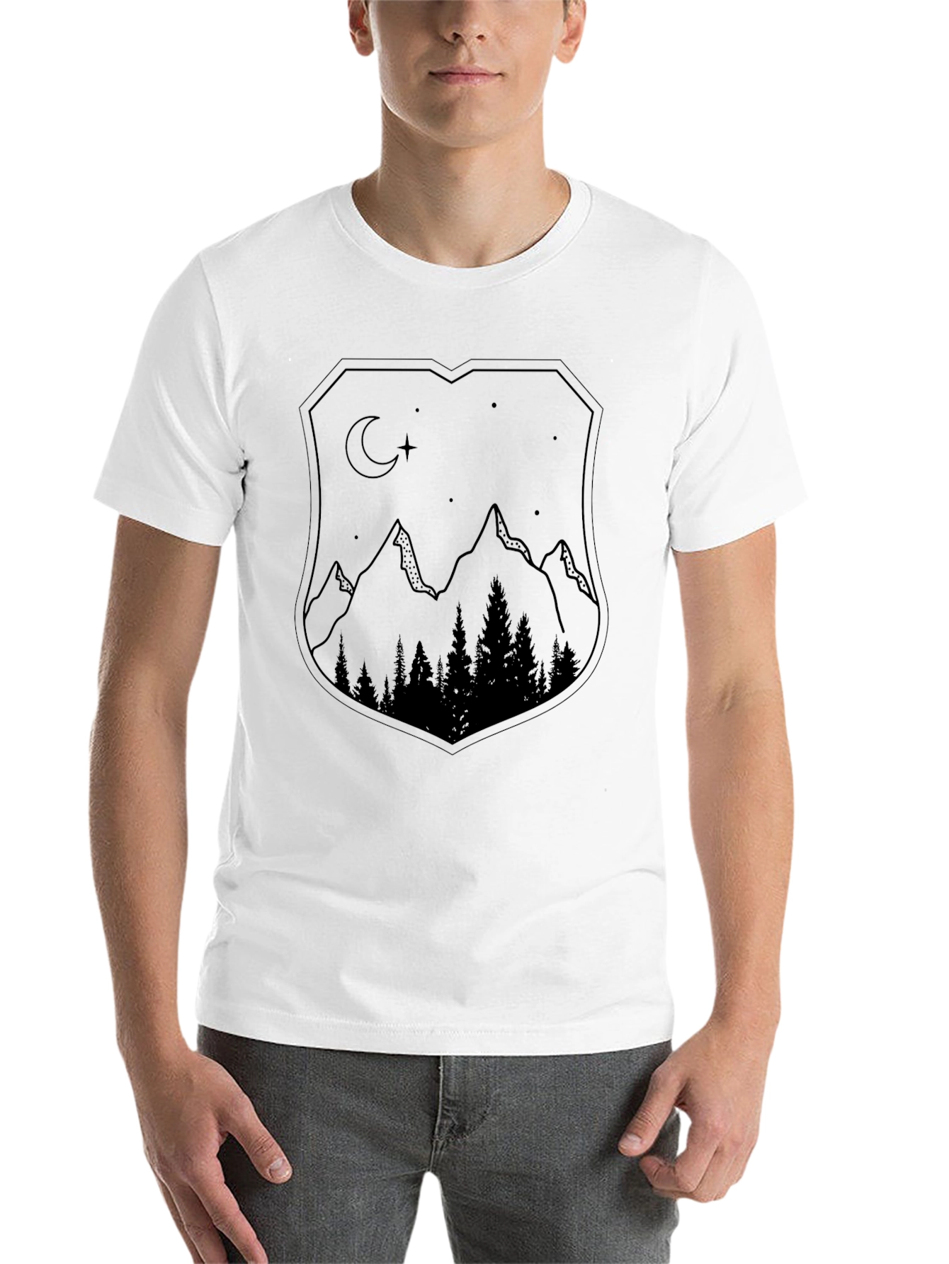 Black Mountain Night Scene Graphic Tee - Black Unisex Shirt view 14