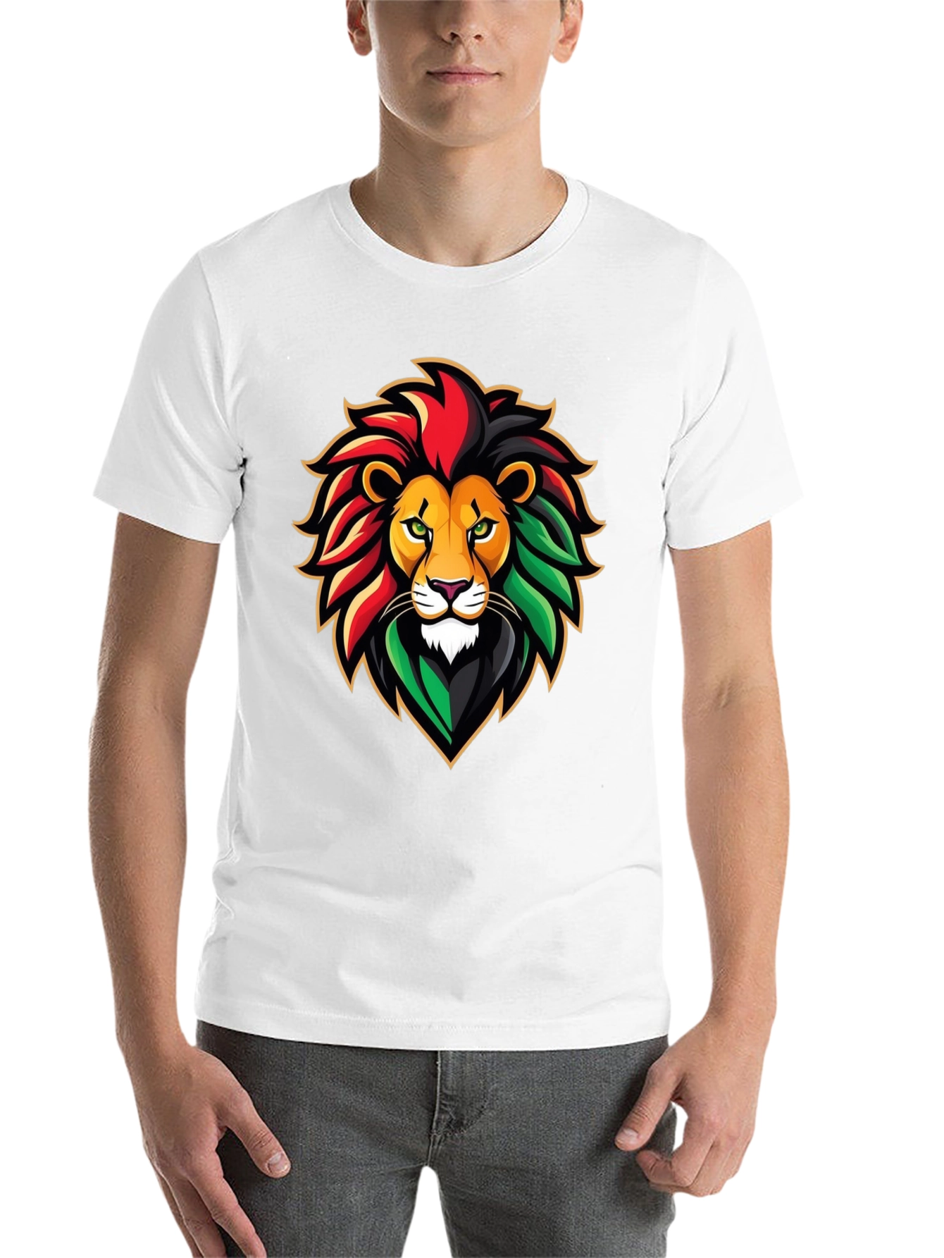 Black Rasta Lion Graphic Tee - Black Cotton T-Shirt view 14