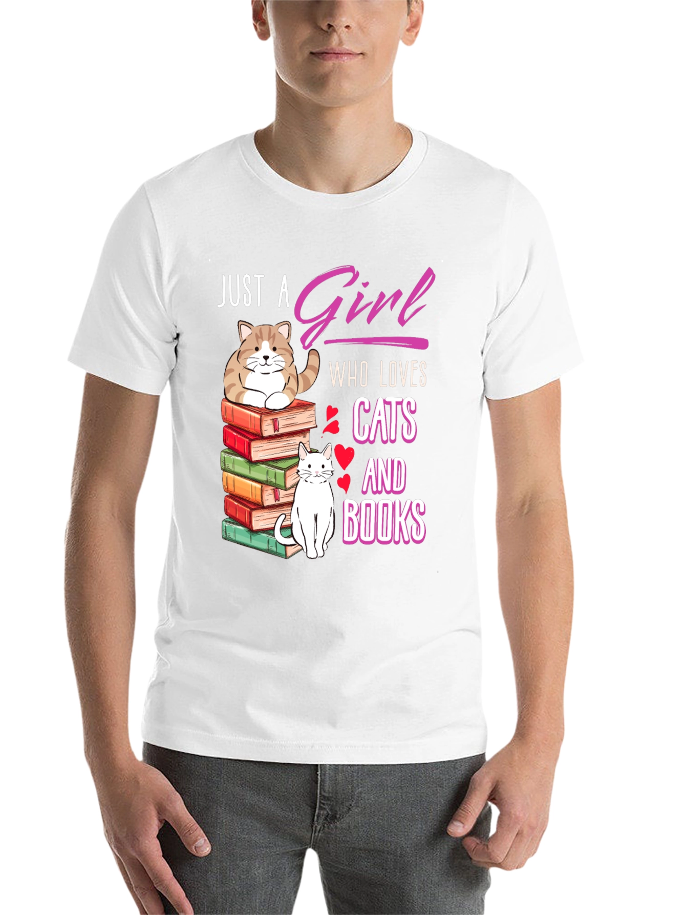 Black Just A Girl Who Loves Cats and Books T-Shirt view 14