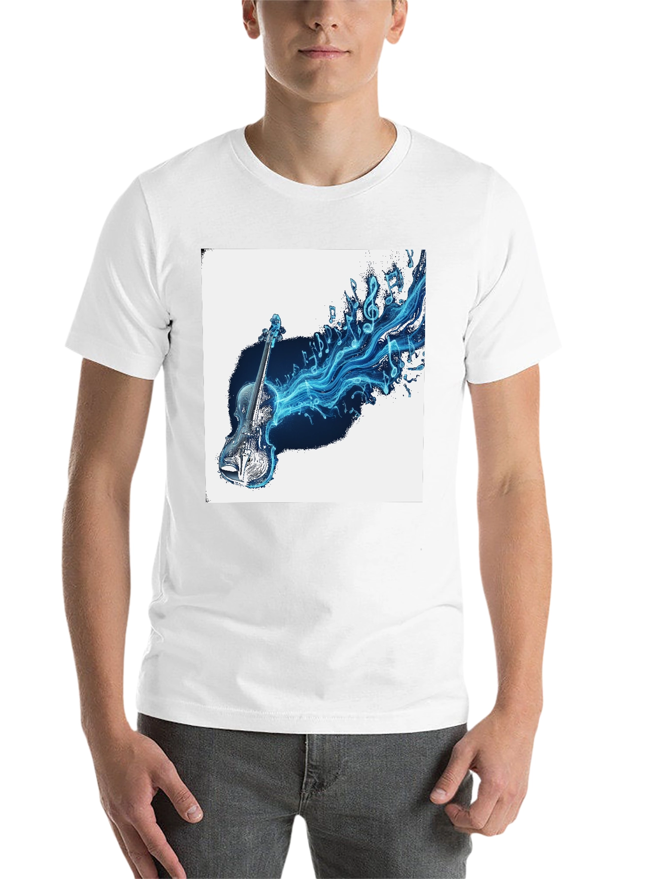 Black Musical Violin Graphic T-Shirt - Black view 14