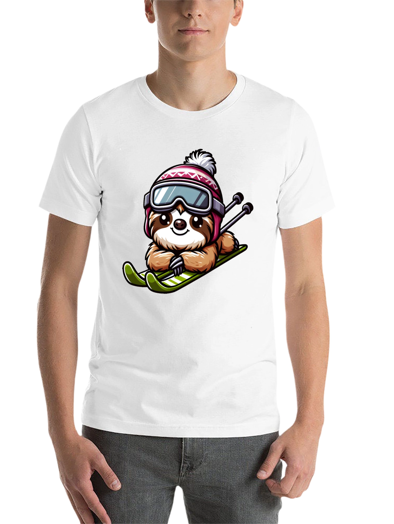Black Skiing Sloth Graphic Tee - Winter Fun view 14